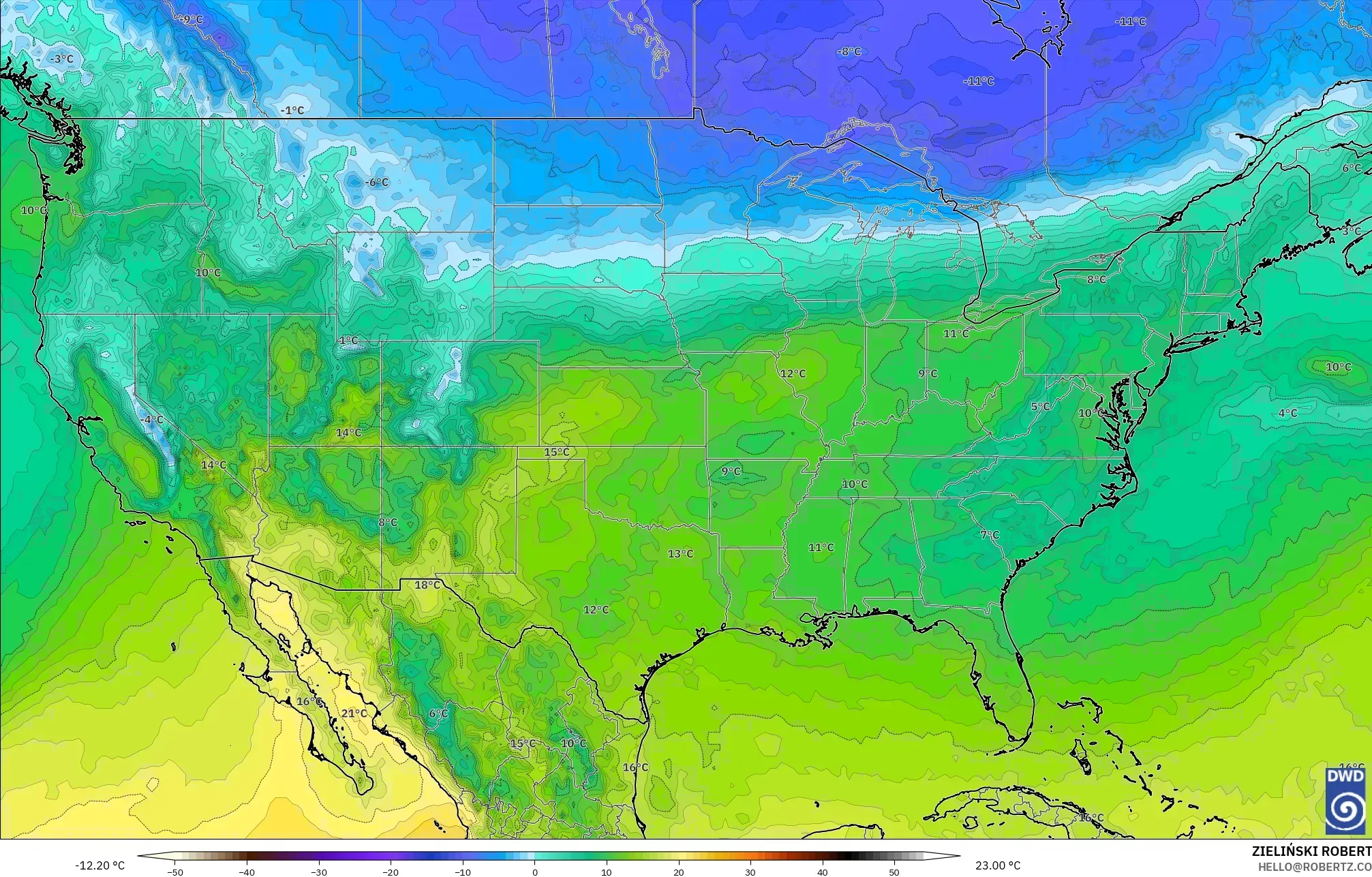 ICON model - Amerika Syarikat, Suhu 850 hPa