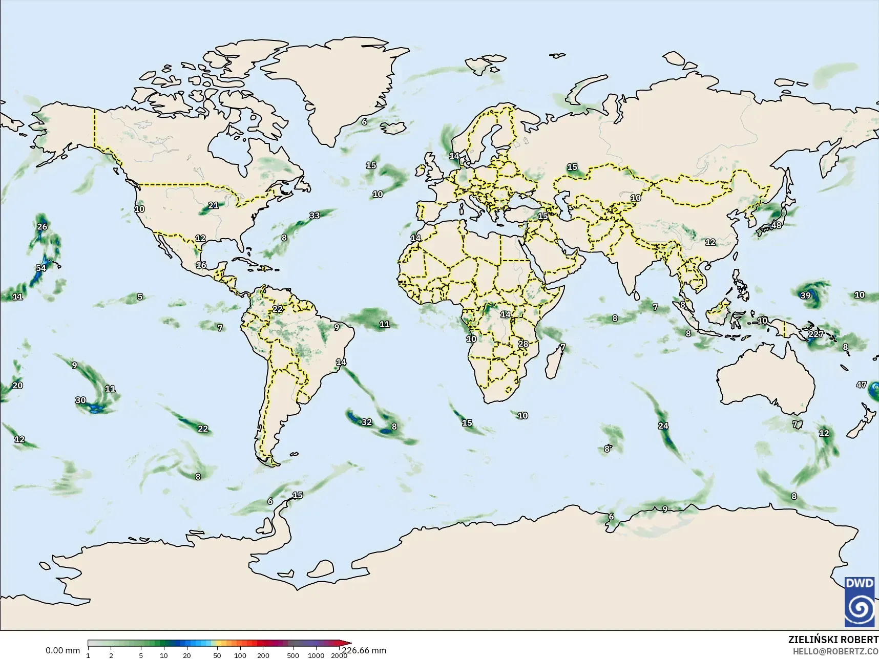 ICON model - Dunia, Pengumpulan Hujan