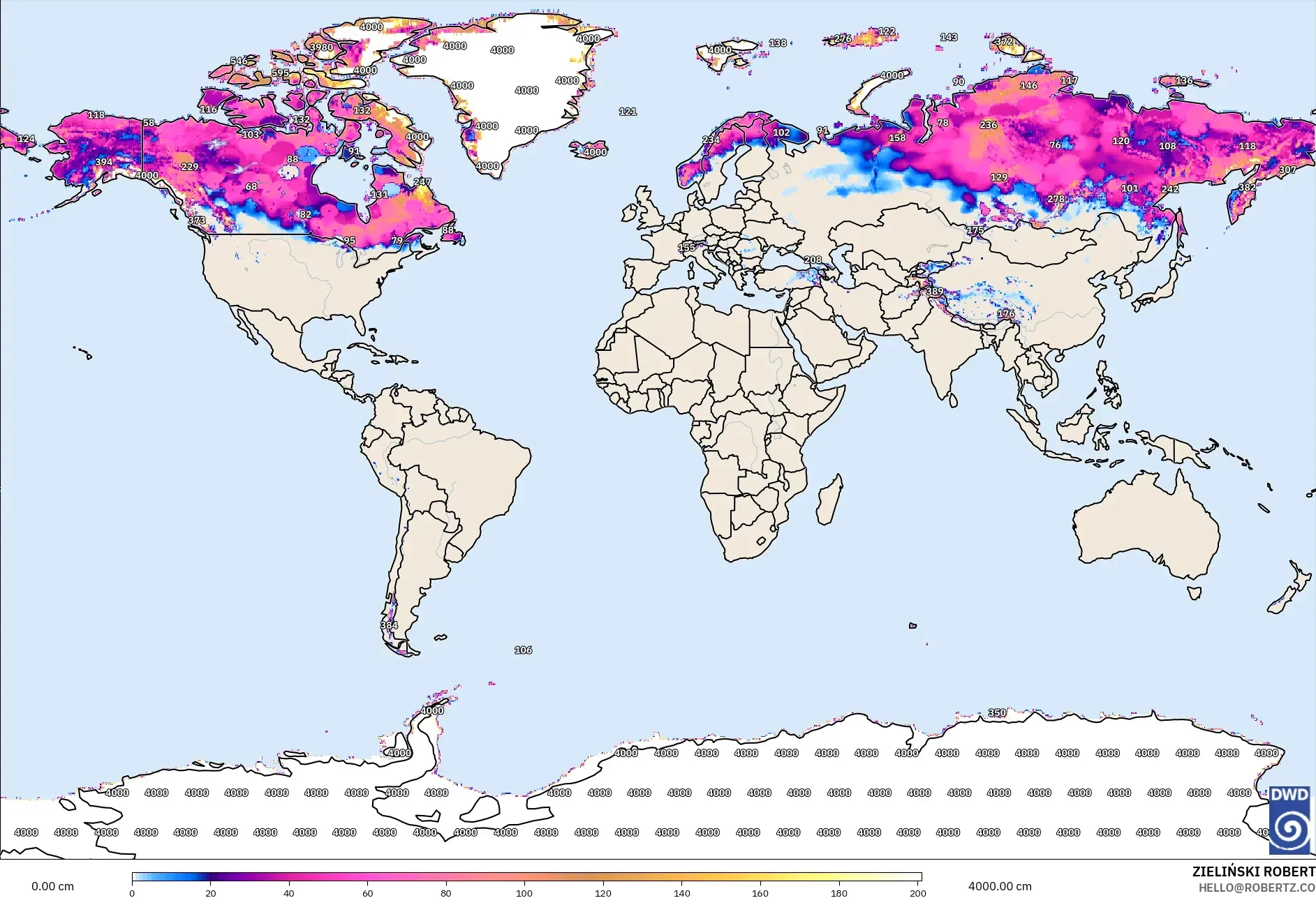 ICON model - Dunia, Ketebalan Salji