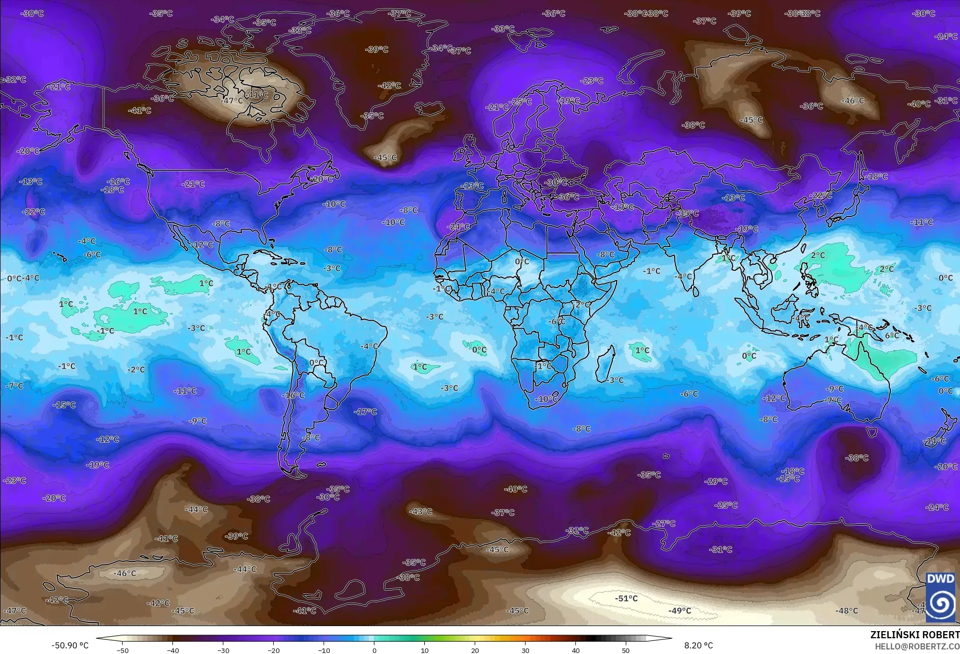 ICON model - Dunia, Suhu 500 hPa