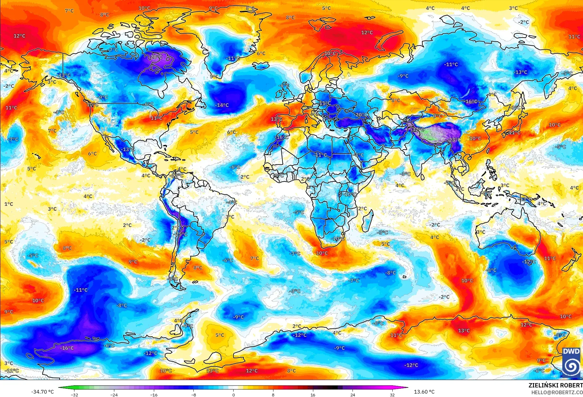 ICON model - Dunia, Anomali Suhu 850 hPa