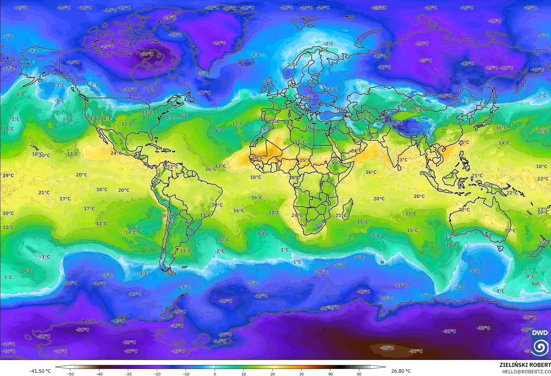 ICON model - Dunia, Suhu 850 hPa
