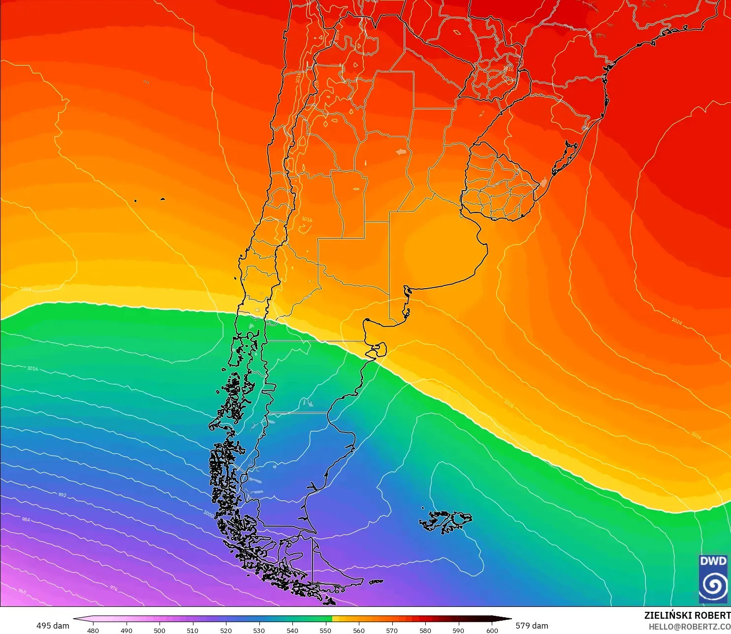 ICON model - Argentina, Ketinggian geopotensial pada 500 hPa
