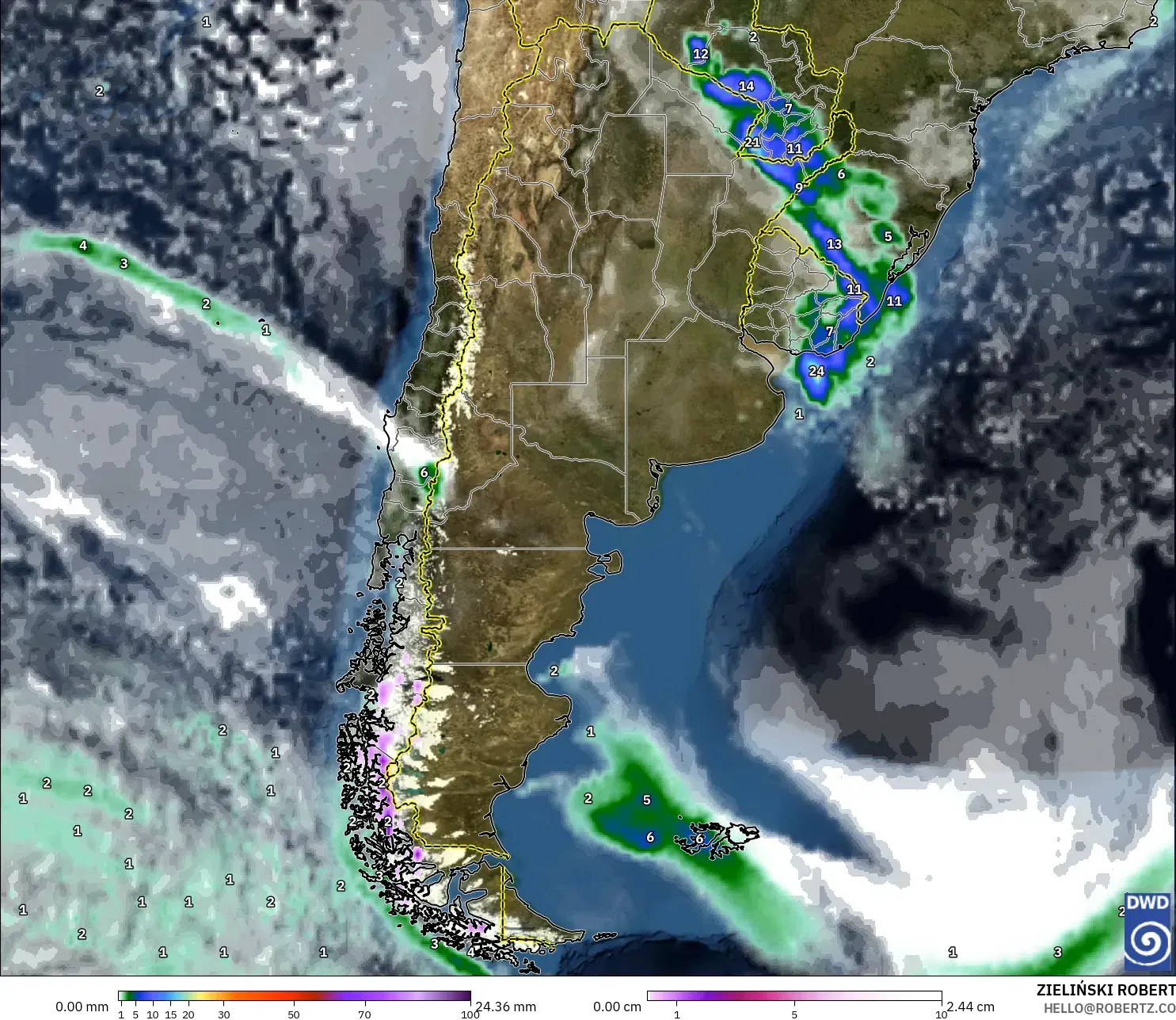 ICON model - Argentina, Curah Hujan, Awan, dan Tekanan