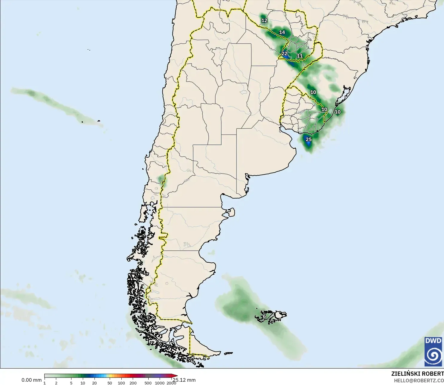 ICON model - Argentina, Akumulasi Curah Hujan