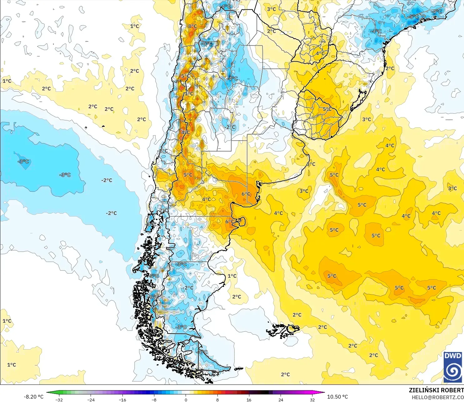 ICON model - Argentina, Anomali Suhu 2 m