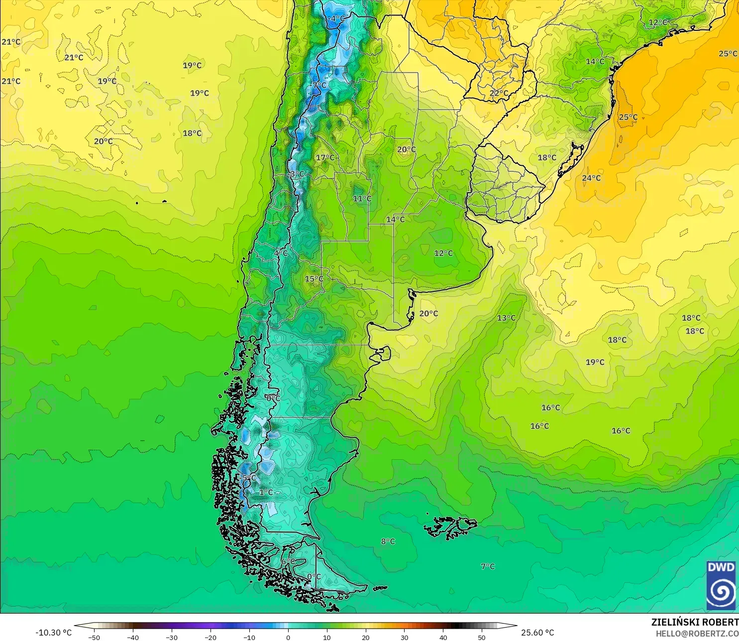ICON model - Argentina, Suhu 2 m