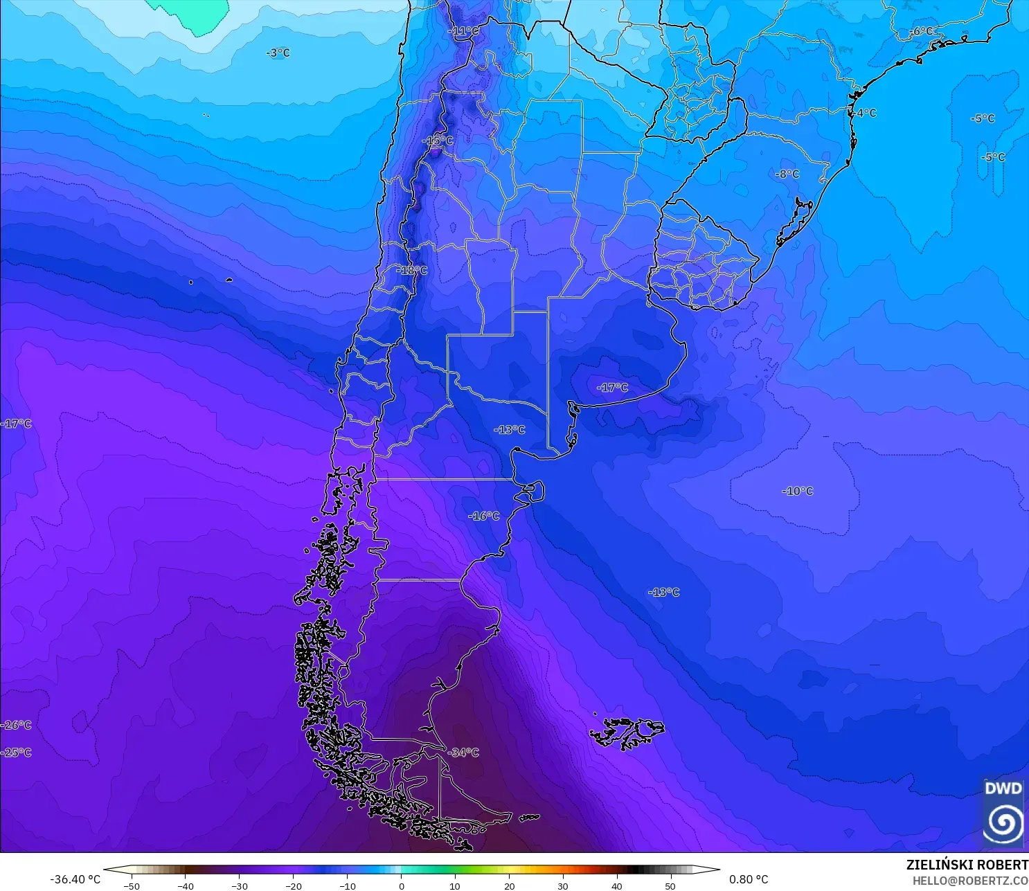 ICON model - Argentina, Suhu 500 hPa