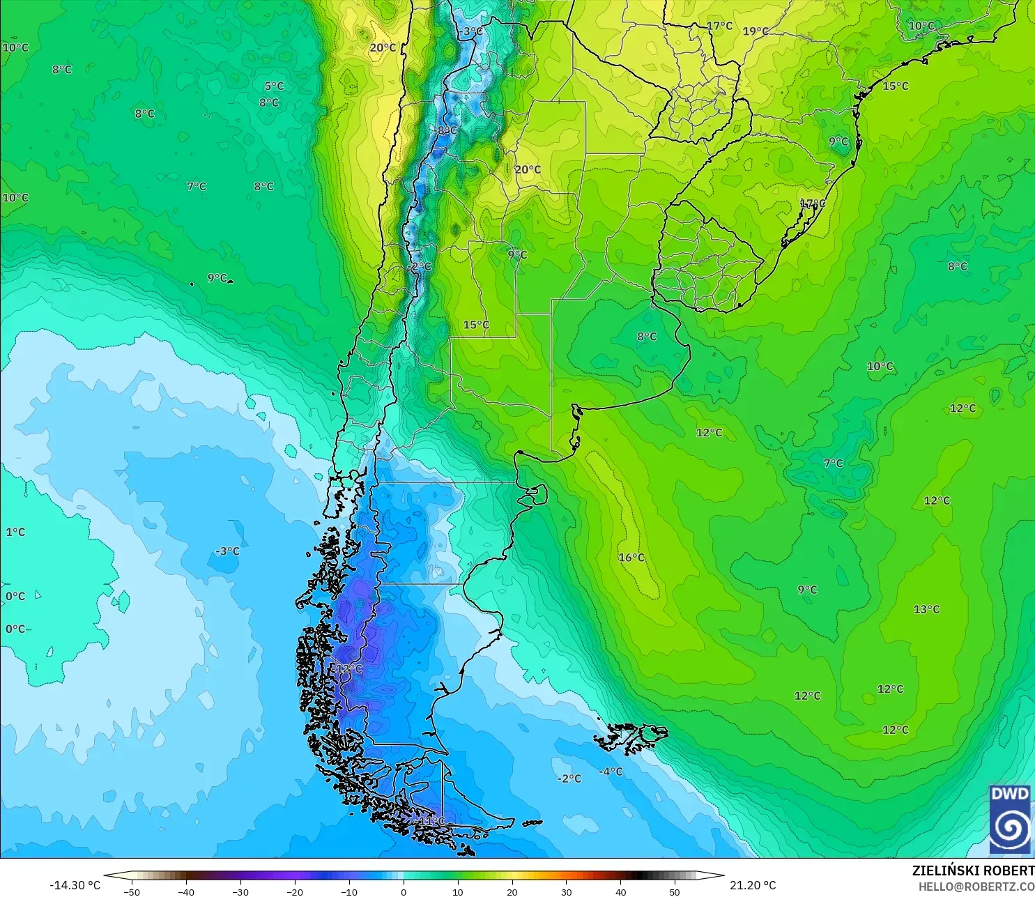 ICON model - Argentina, Suhu 850 hPa