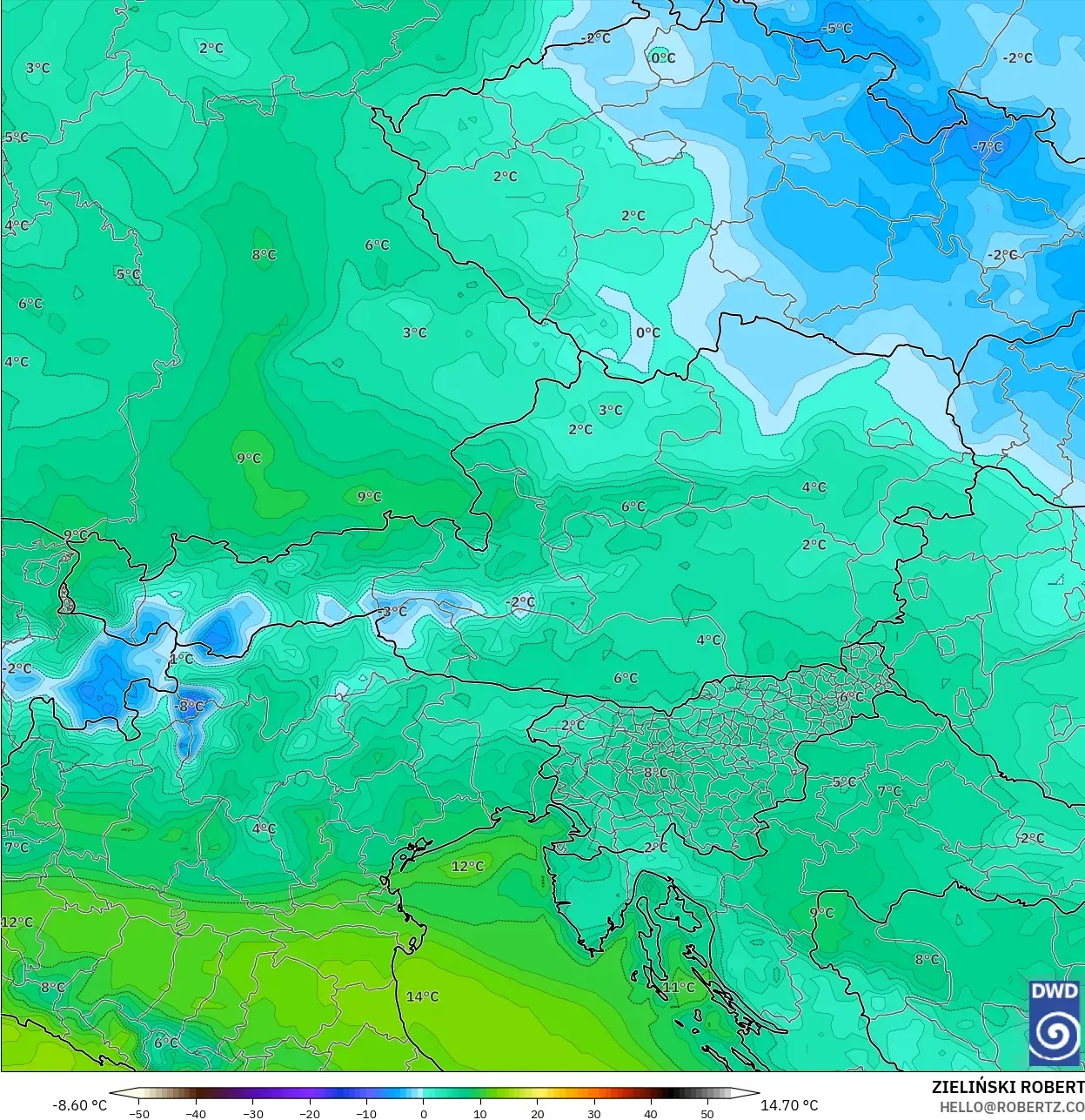 ICON model - Austria, Titik Embun 2 m