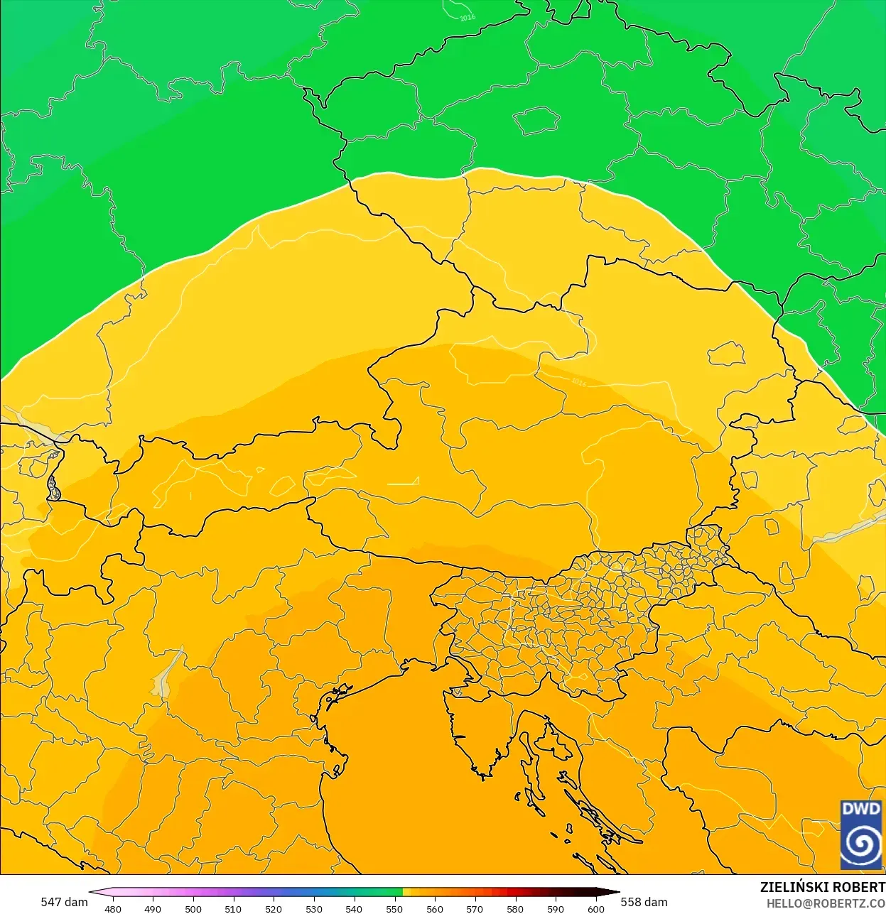 ICON model - Austria, Ketinggian geopotensial pada 500 hPa