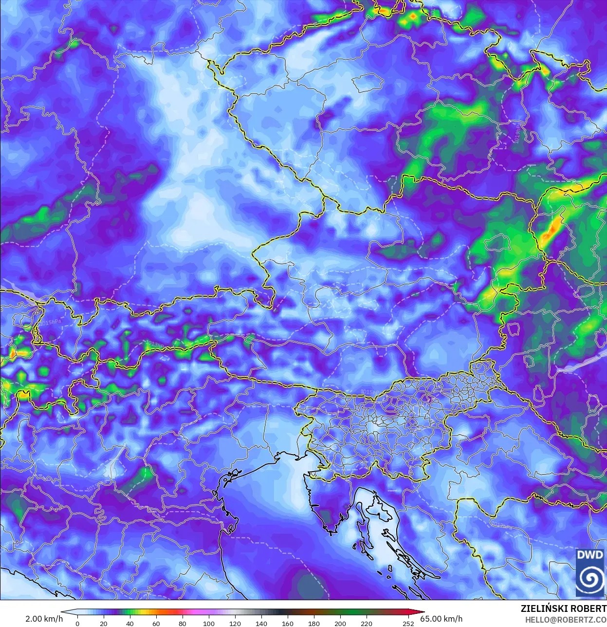 ICON model - Austria, Hembusan Angin