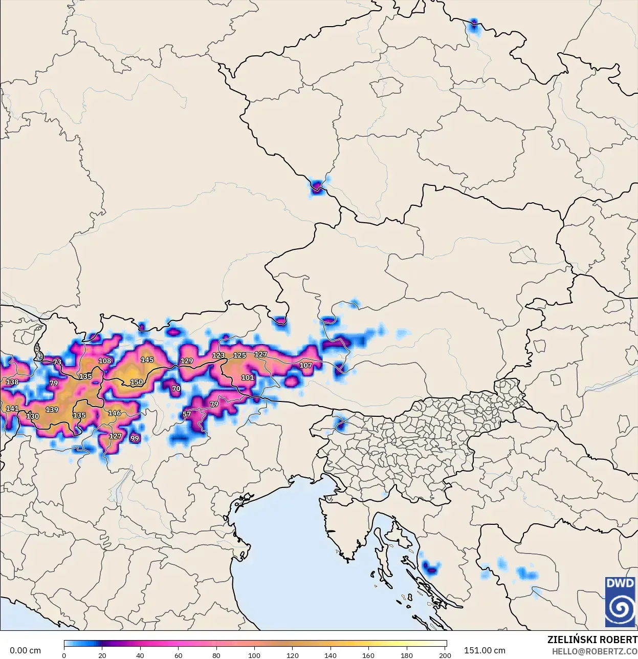 ICON model - Austria, Kedalaman Salju