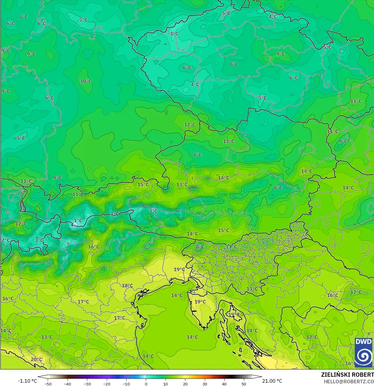 ICON model - Austria, Suhu 2 m
