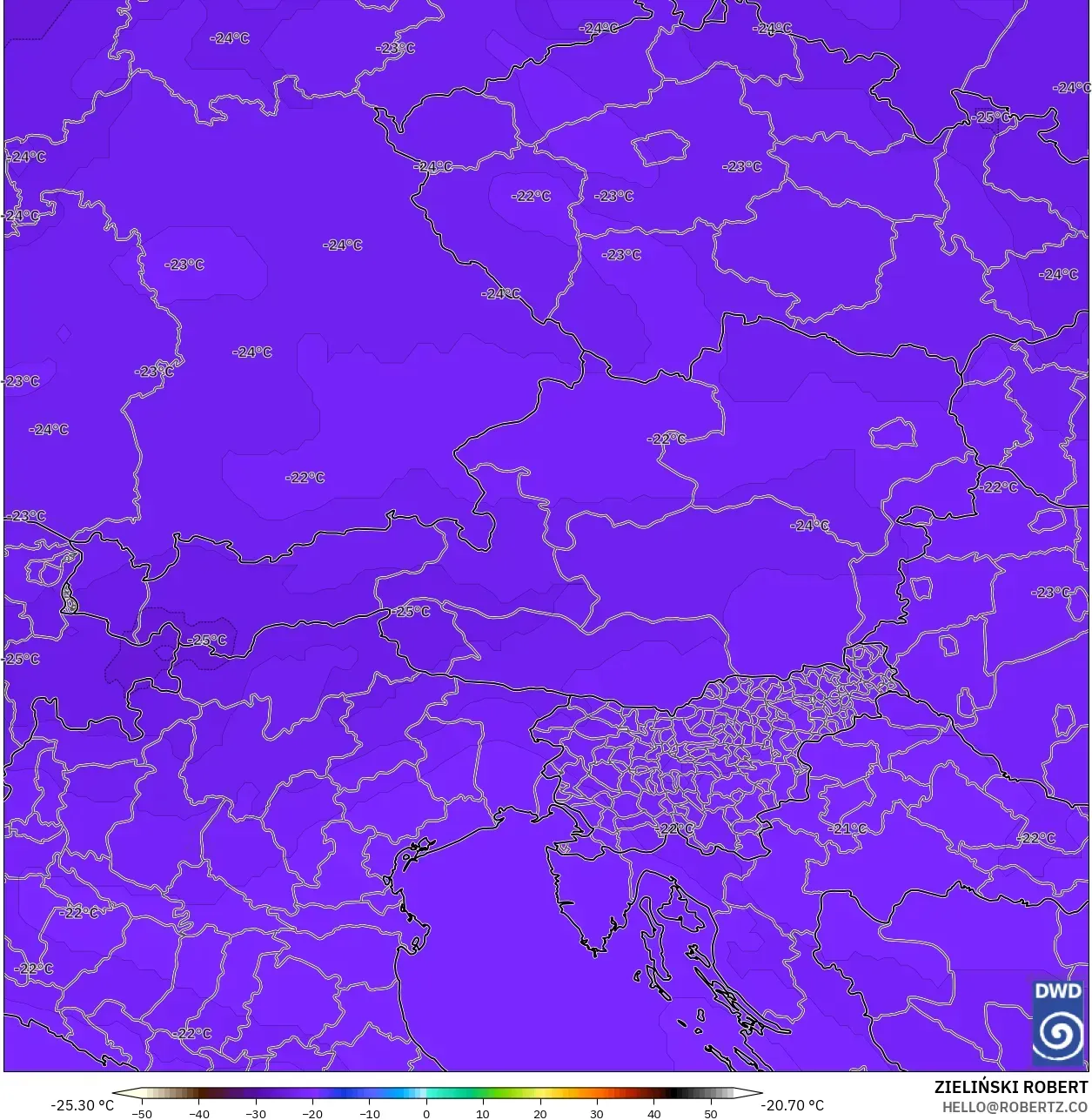ICON model - Austria, Suhu 500 hPa