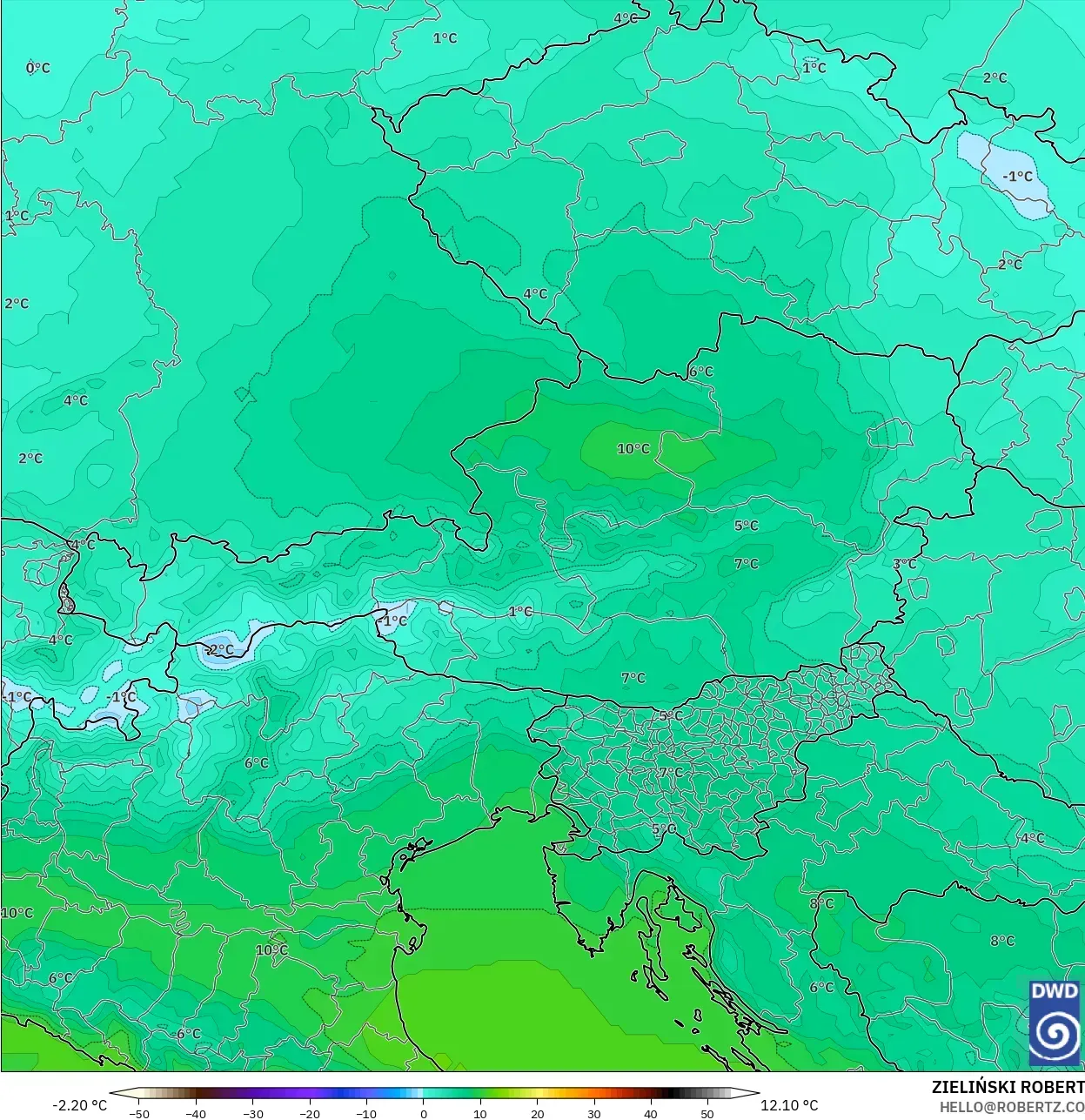 ICON model - Austria, Suhu 850 hPa