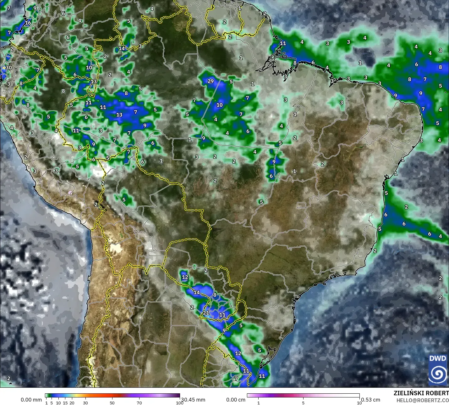 ICON model - Brasil, Curah Hujan, Awan, dan Tekanan