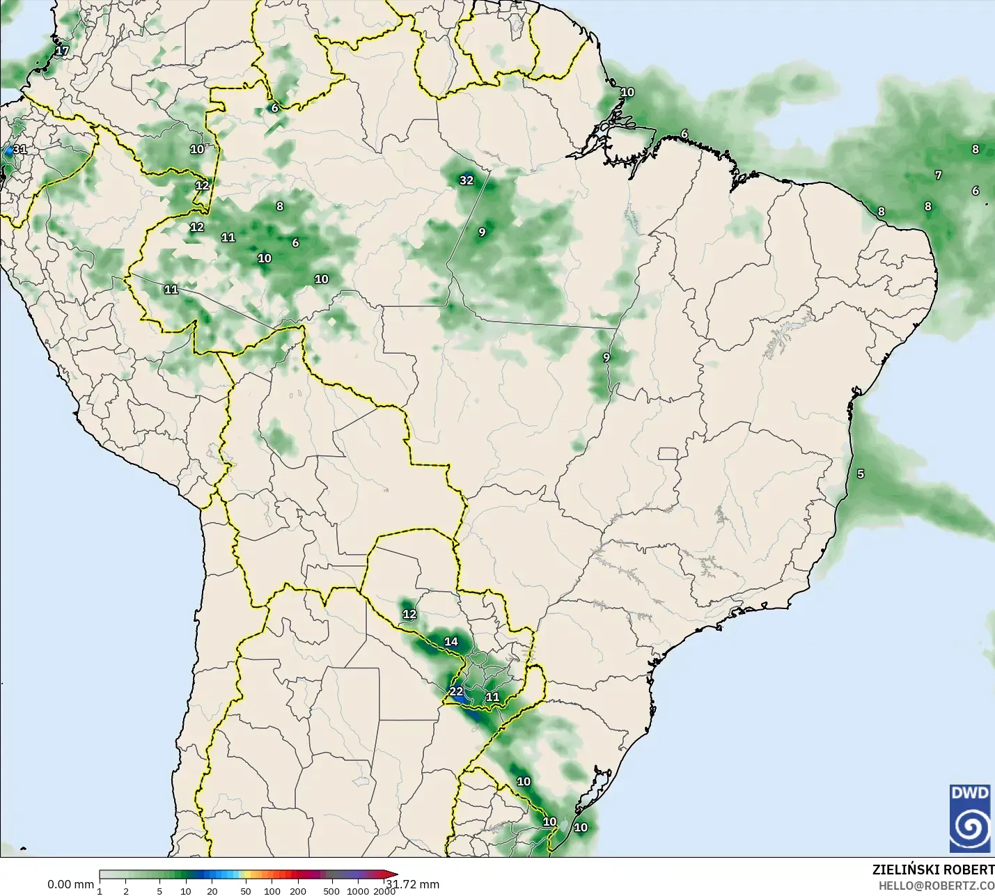 ICON model - Brasil, Akumulasi Curah Hujan