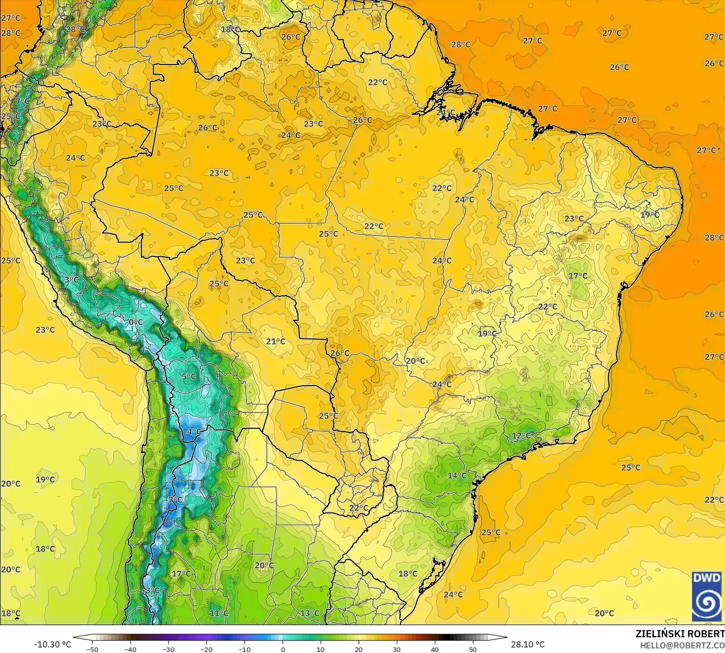 ICON model - Brasil, Suhu 2 m