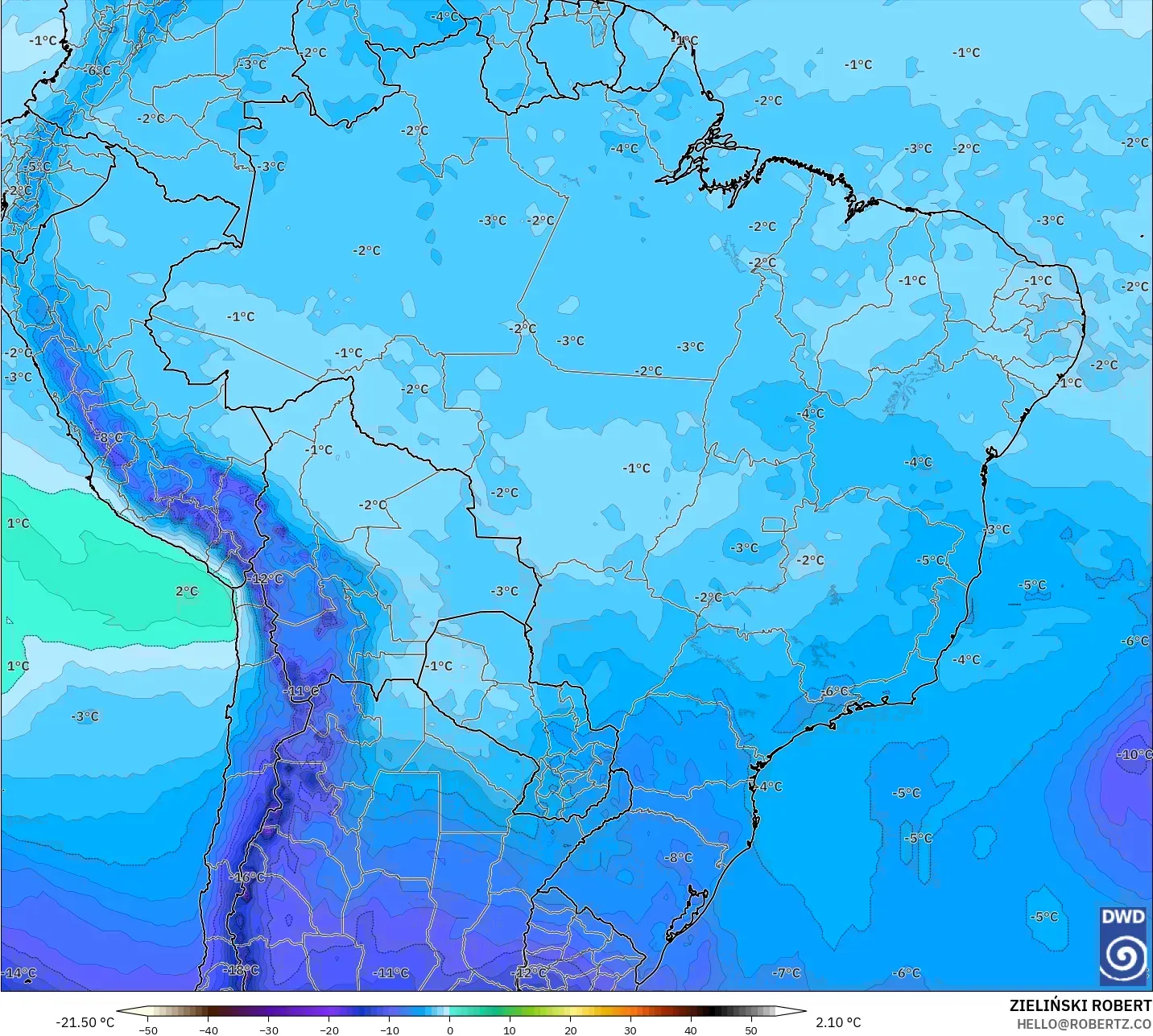ICON model - Brasil, Suhu 500 hPa