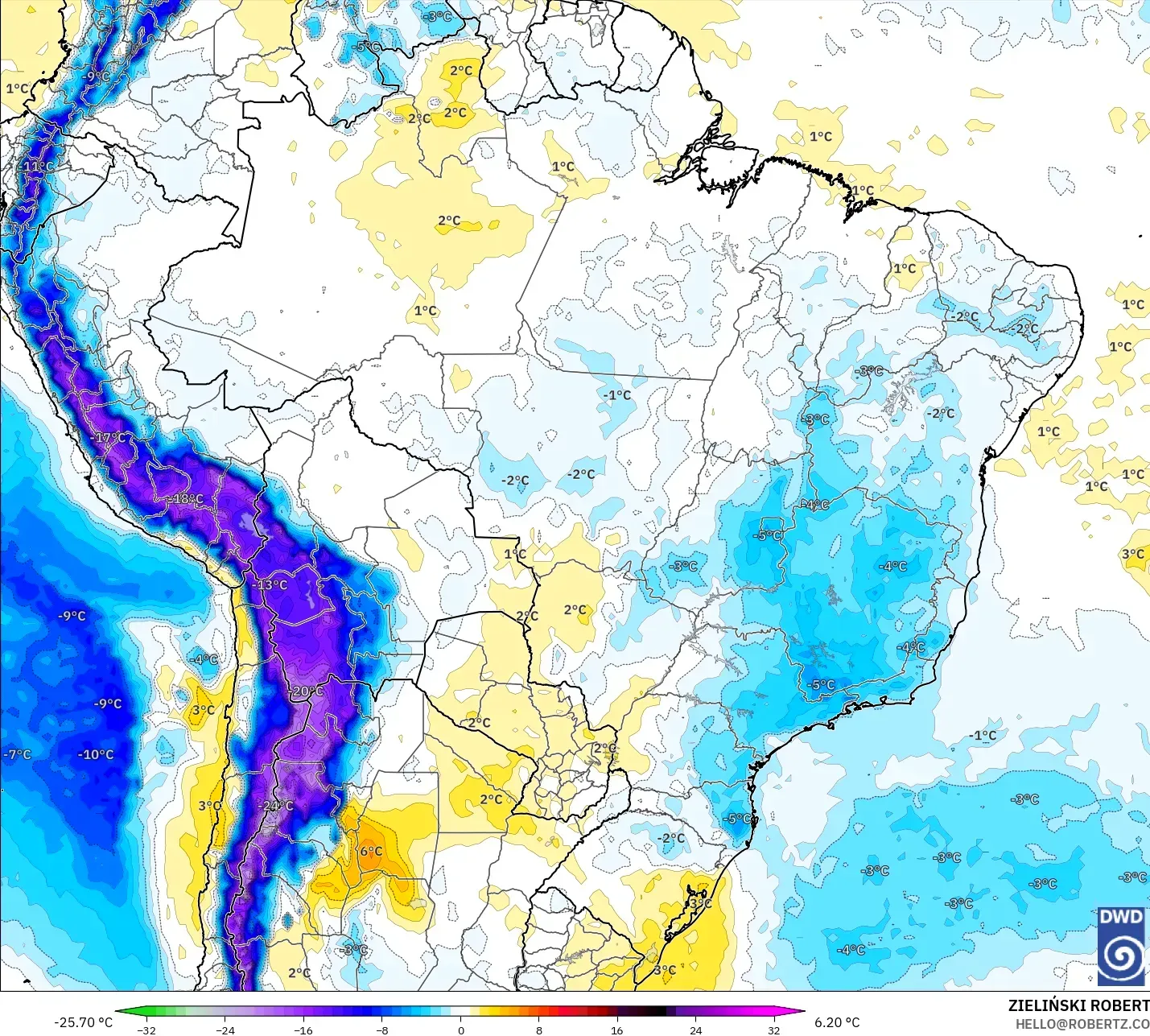 ICON model - Brasil, Anomali Suhu 850 hPa
