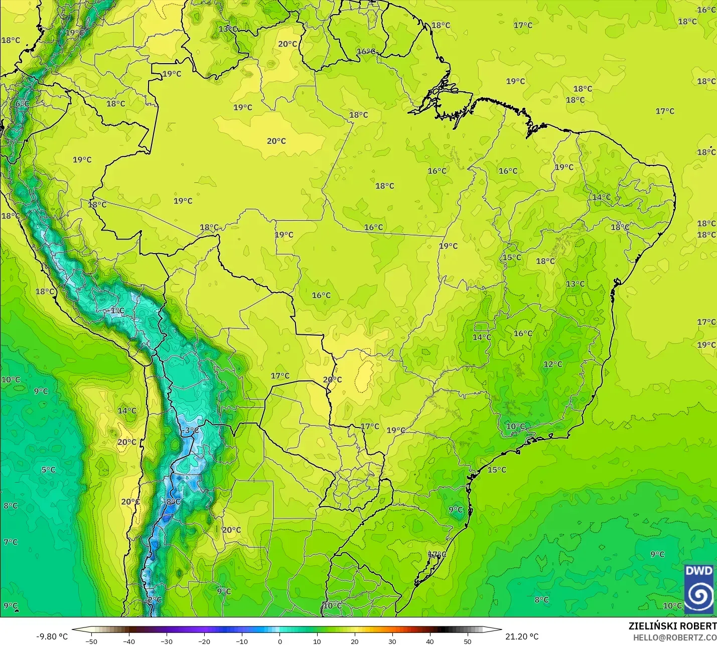ICON model - Brasil, Suhu 850 hPa