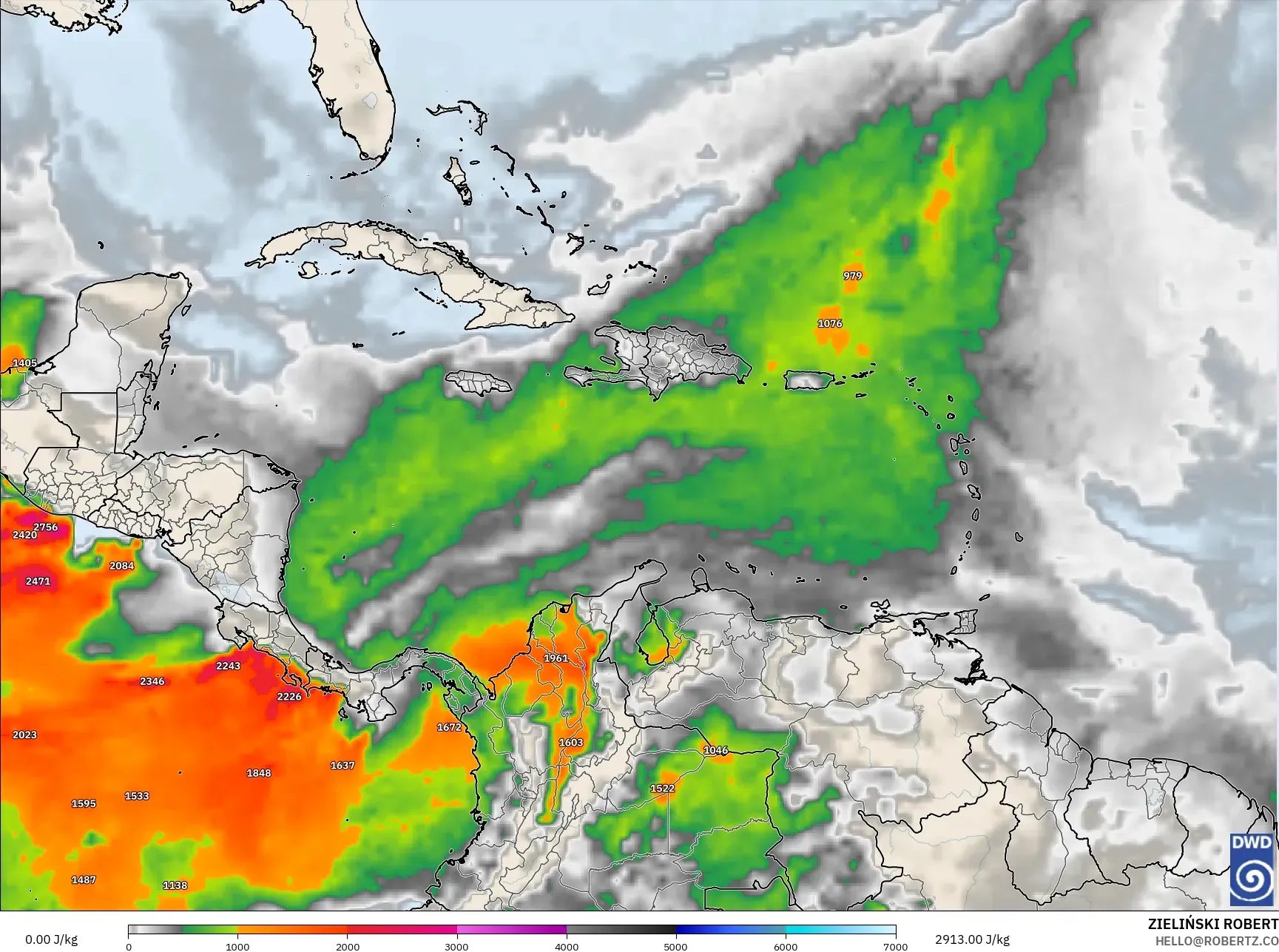 ICON model - Karibia, CAPE