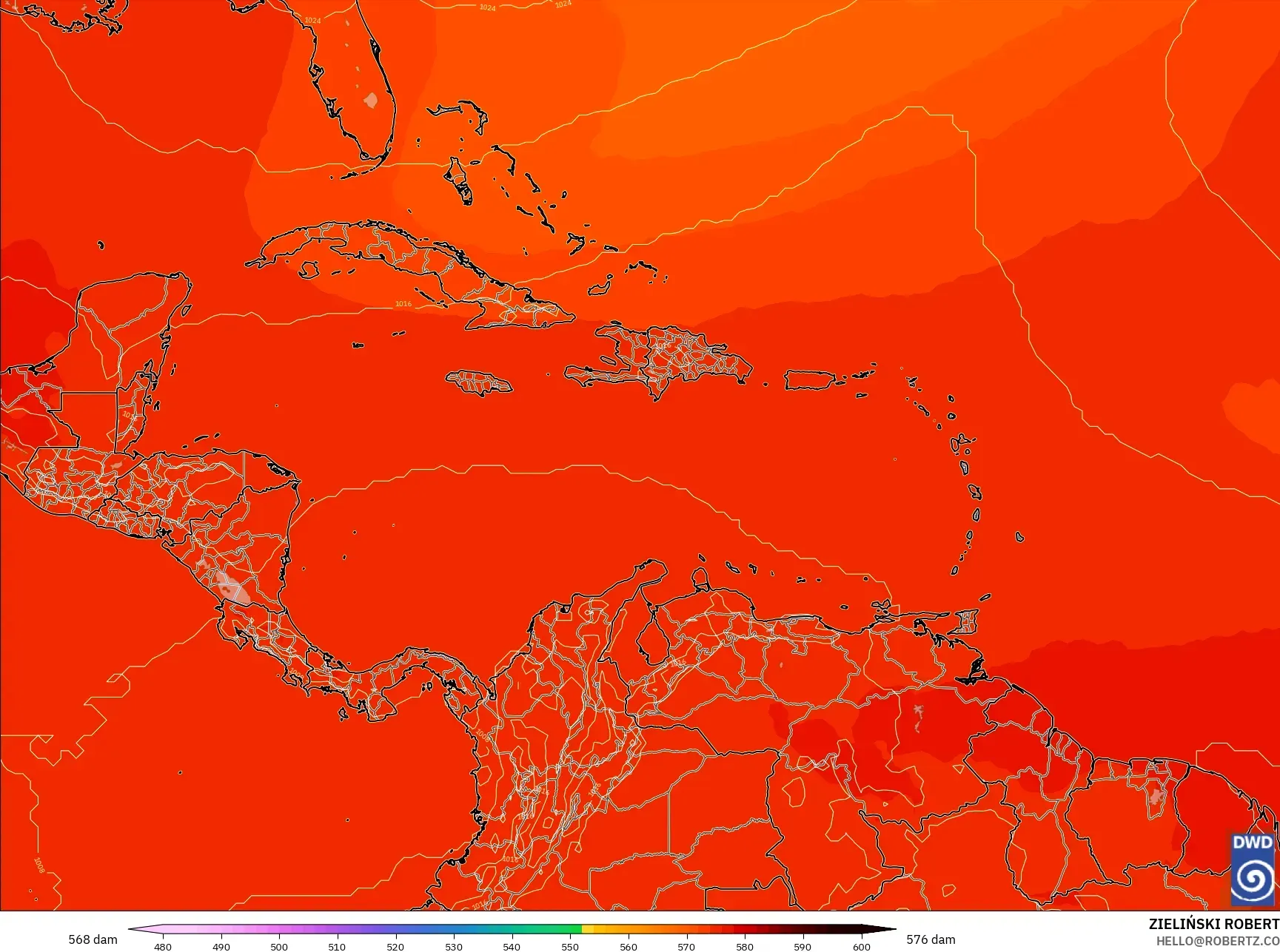 ICON model - Karibia, Ketinggian geopotensial pada 500 hPa