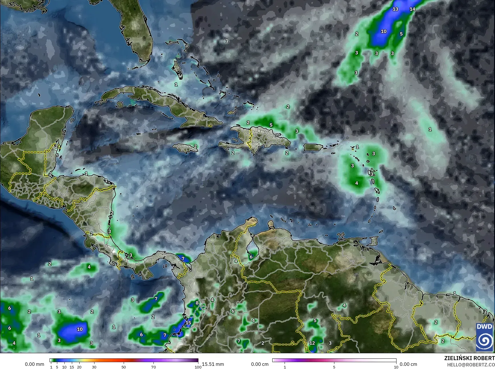 ICON model - Karibia, Curah Hujan, Awan, dan Tekanan