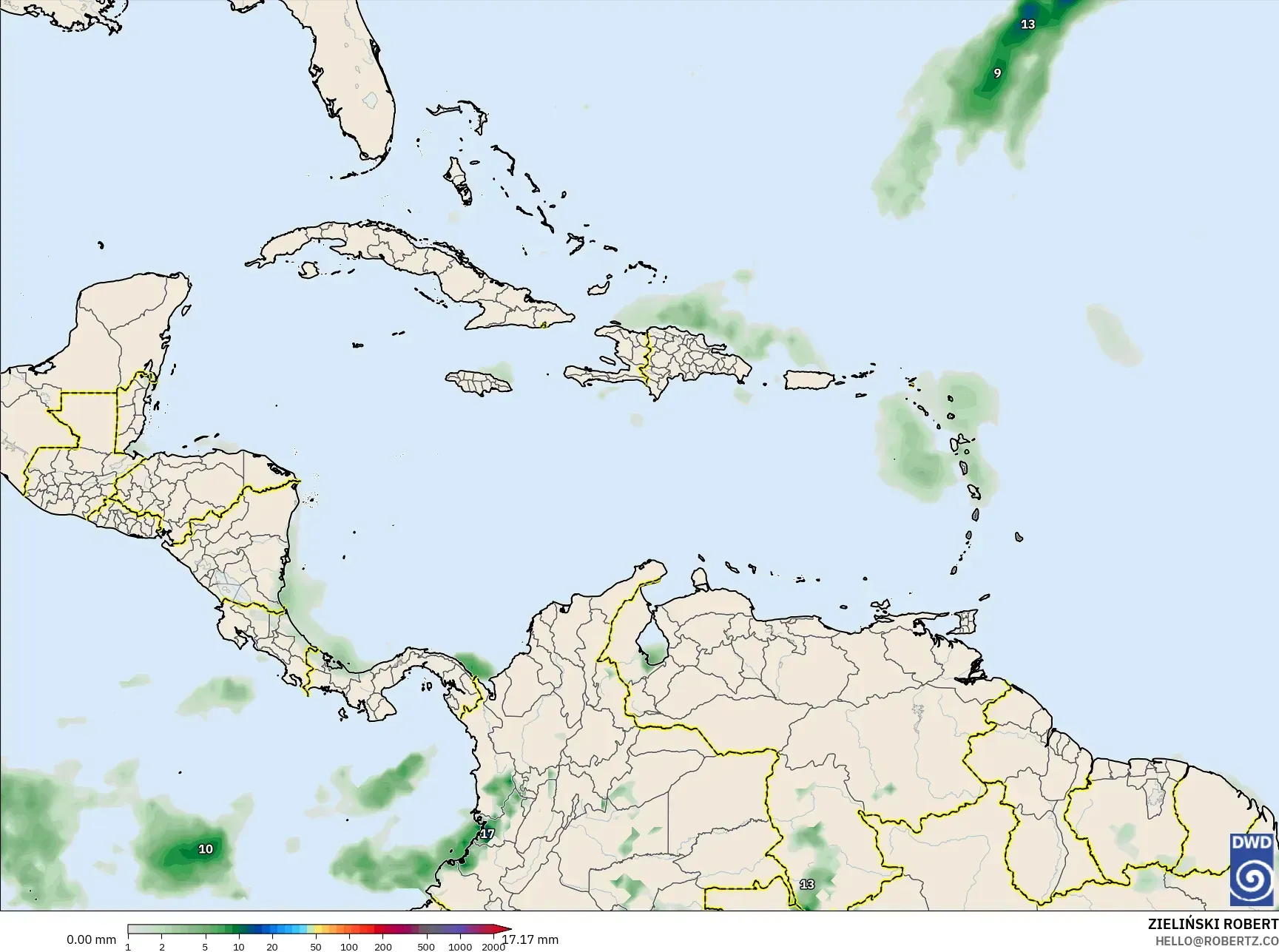 ICON model - Karibia, Akumulasi Curah Hujan
