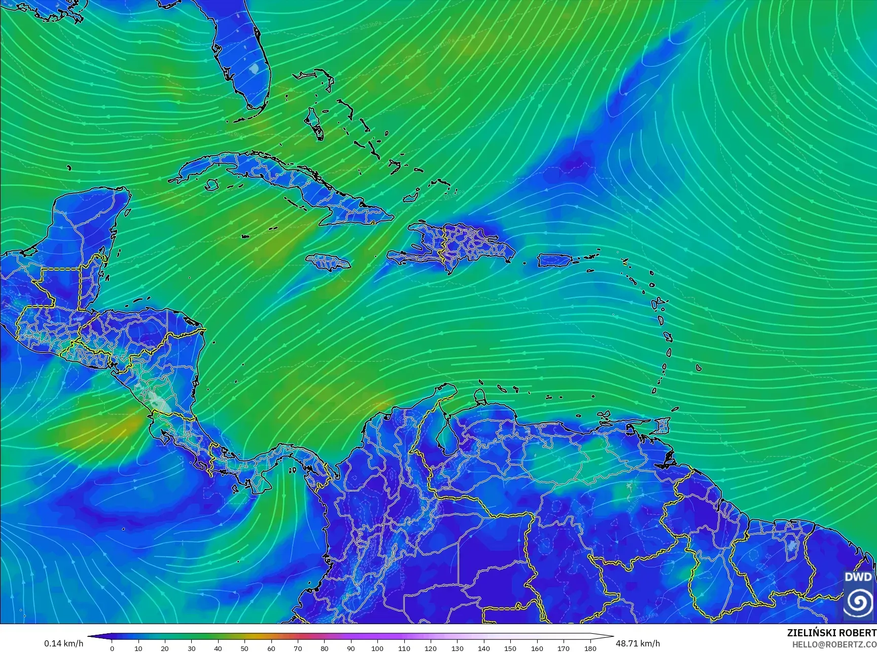 ICON model - Karibia, Angin 10 m