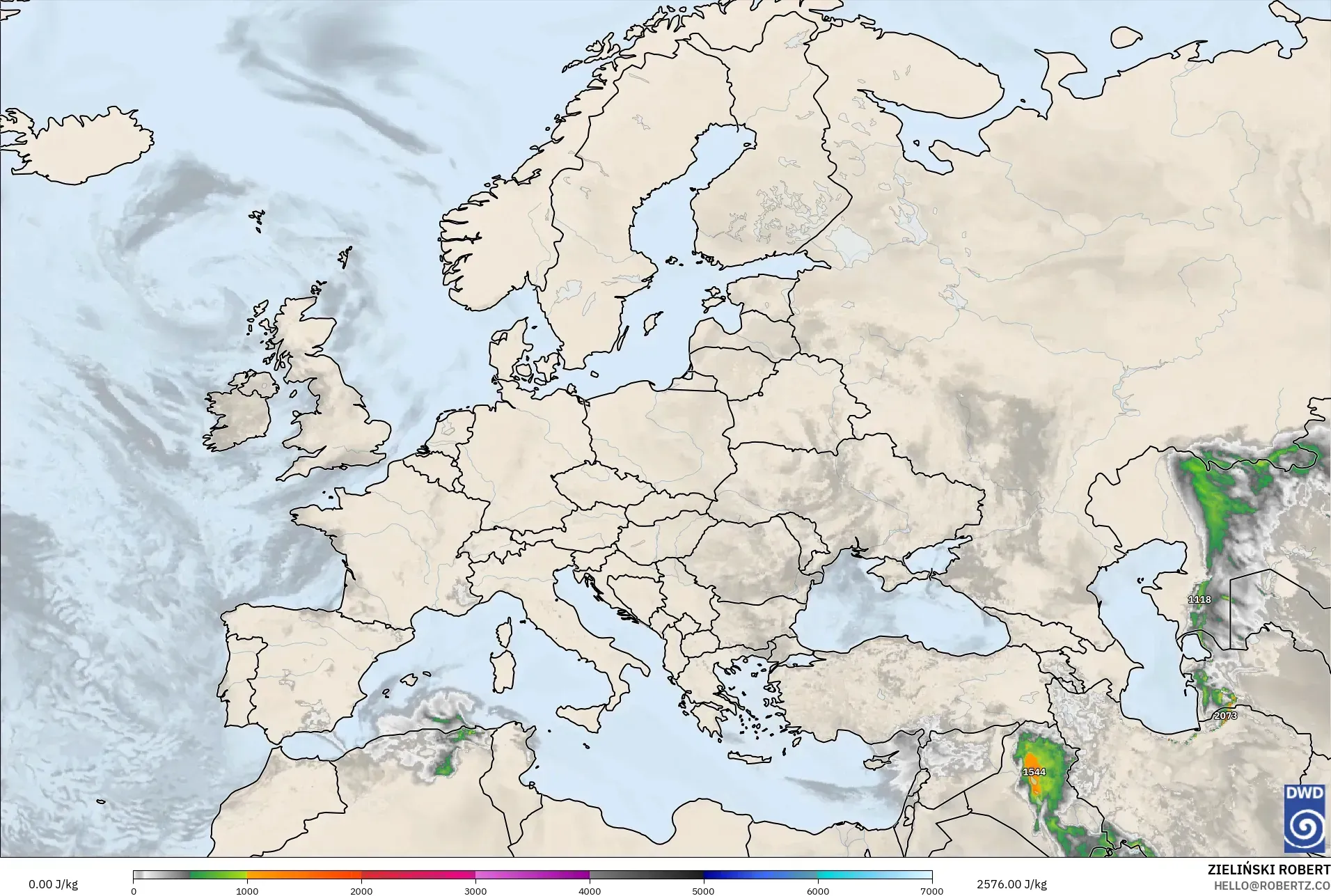 ICON model - Eropa, CAPE