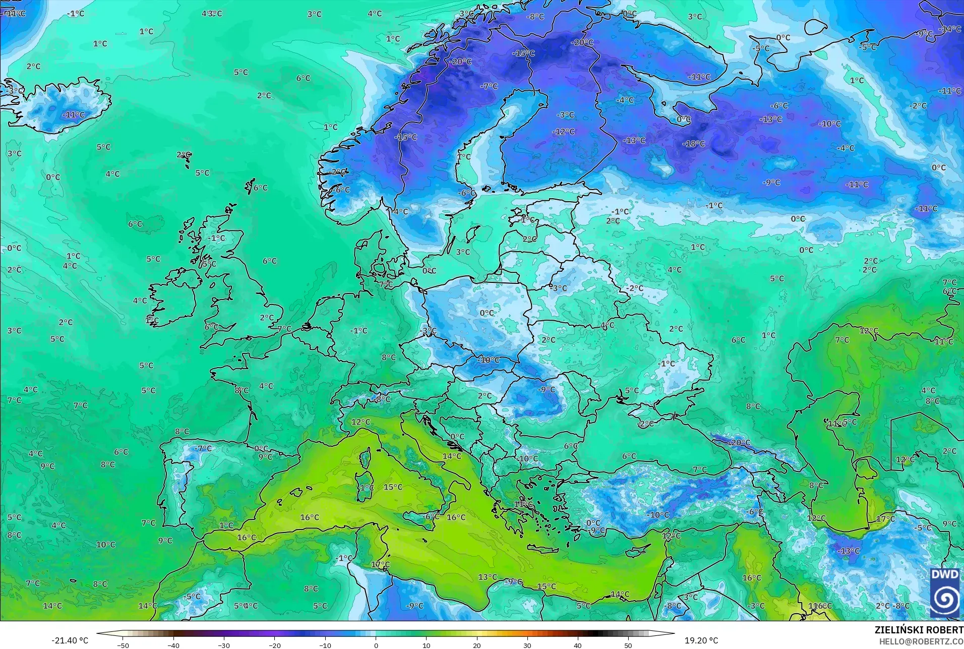 ICON model - Eropa, Titik Embun 2 m