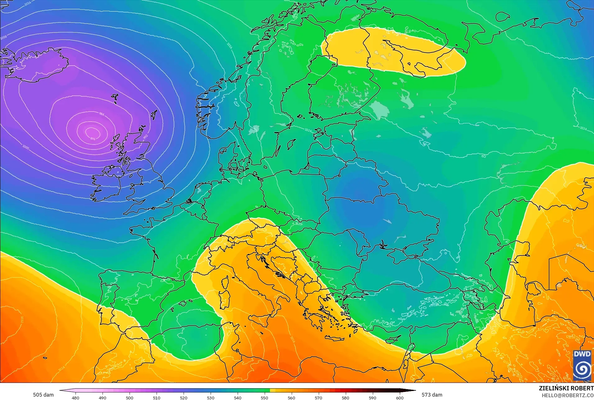 ICON model - Eropa, Ketinggian geopotensial pada 500 hPa