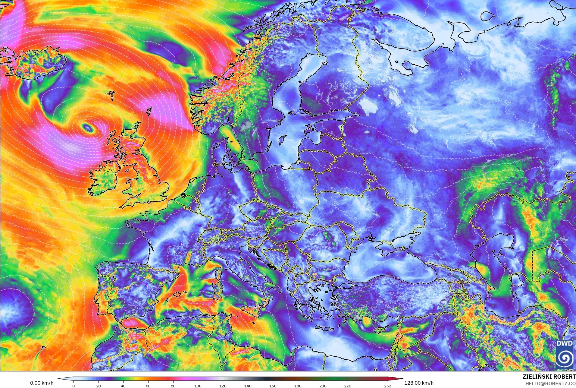 ICON model - Eropa, Puncak Hembusan