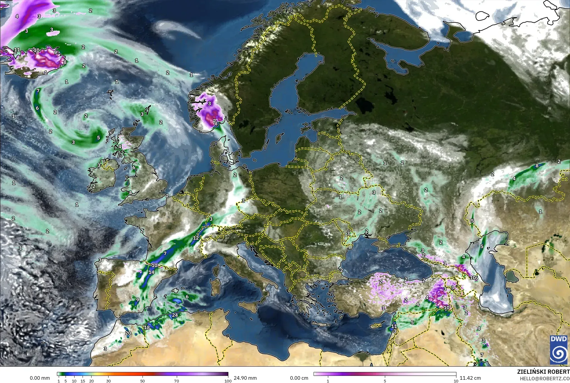 ICON model - Eropa, Curah Hujan, Awan, dan Tekanan