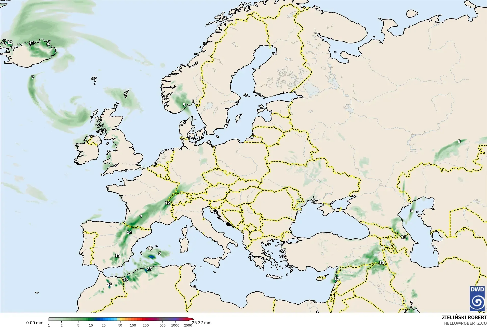 ICON model - Eropa, Akumulasi Curah Hujan