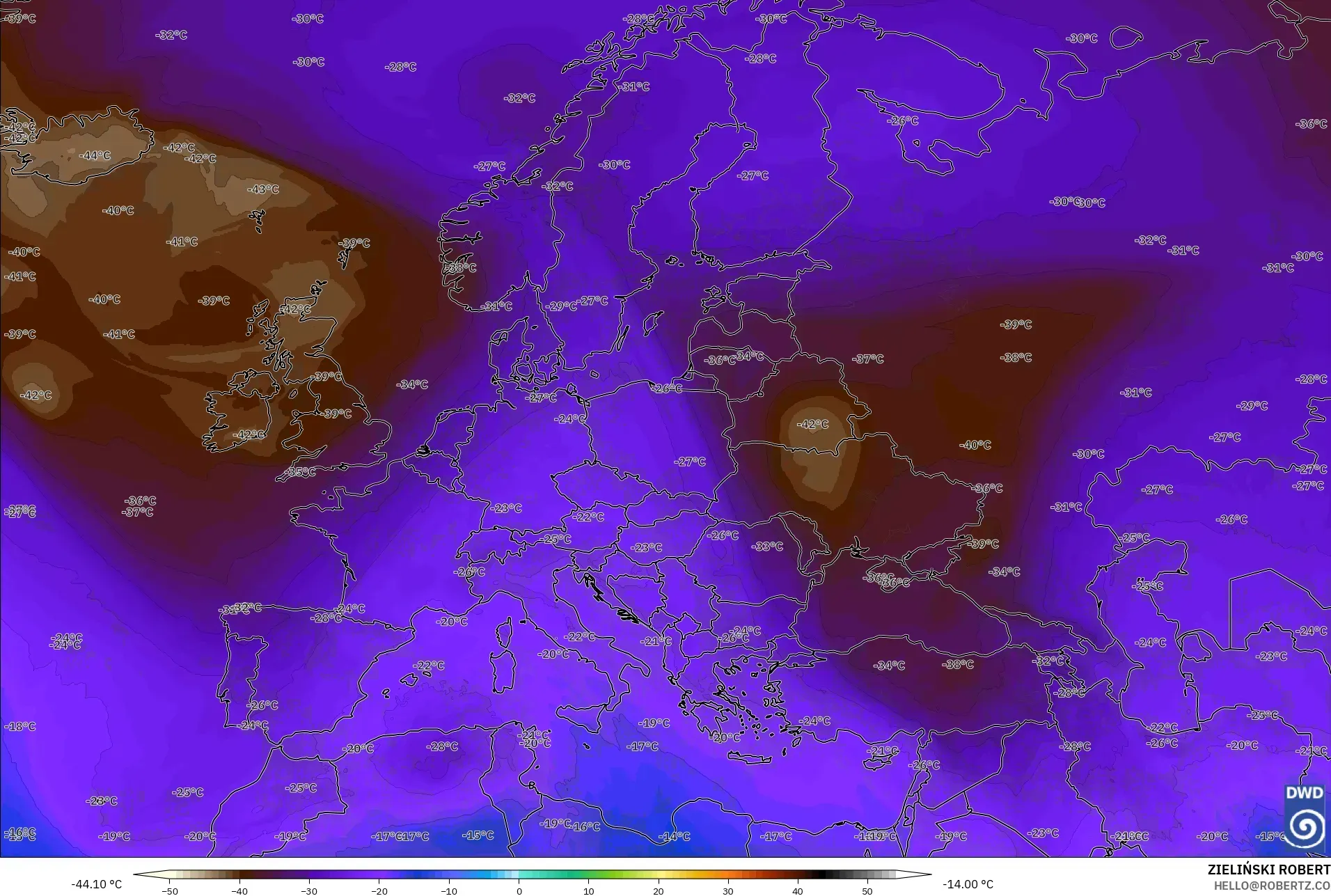ICON model - Eropa, Suhu 500 hPa