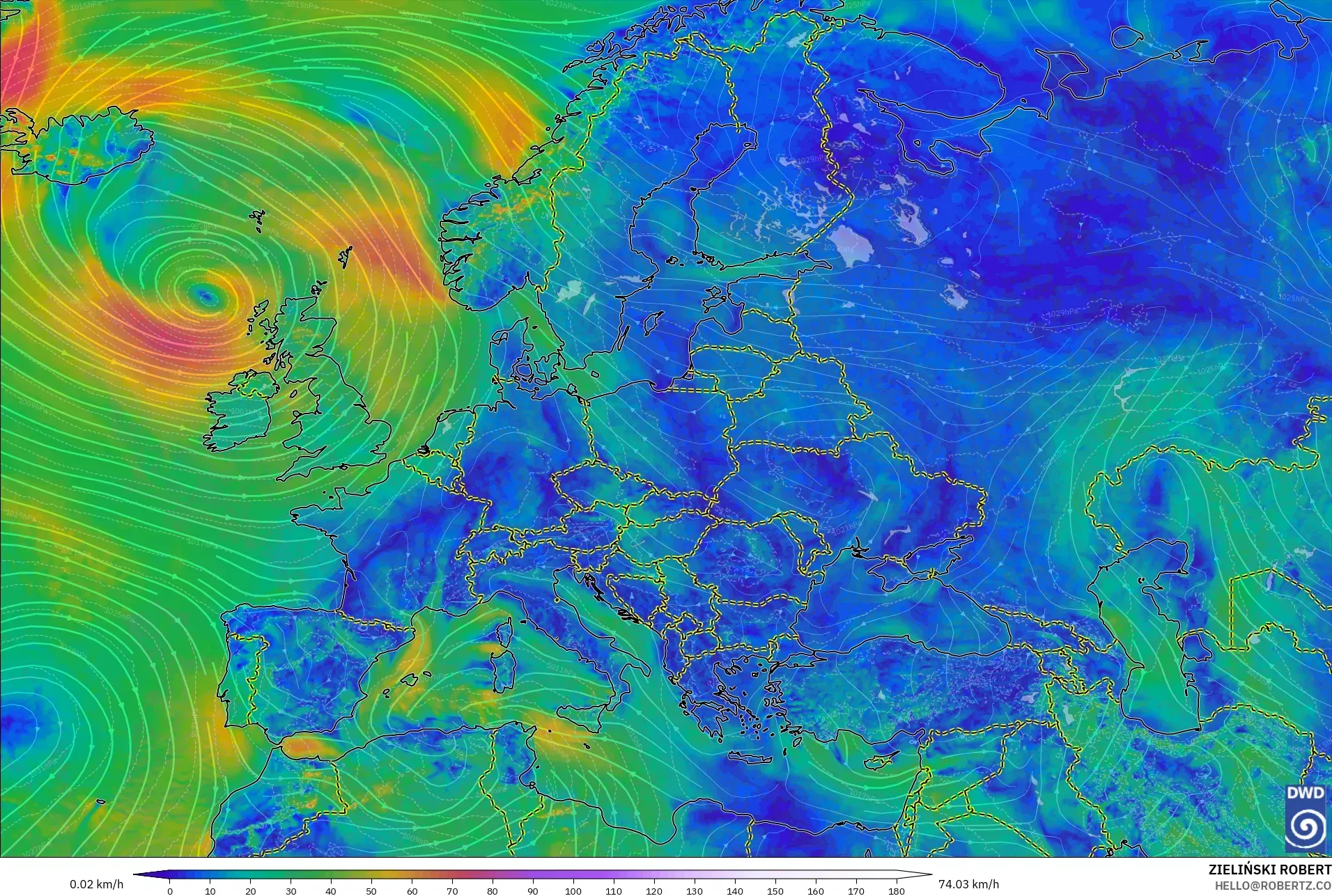 ICON model - Eropa, Angin 10 m