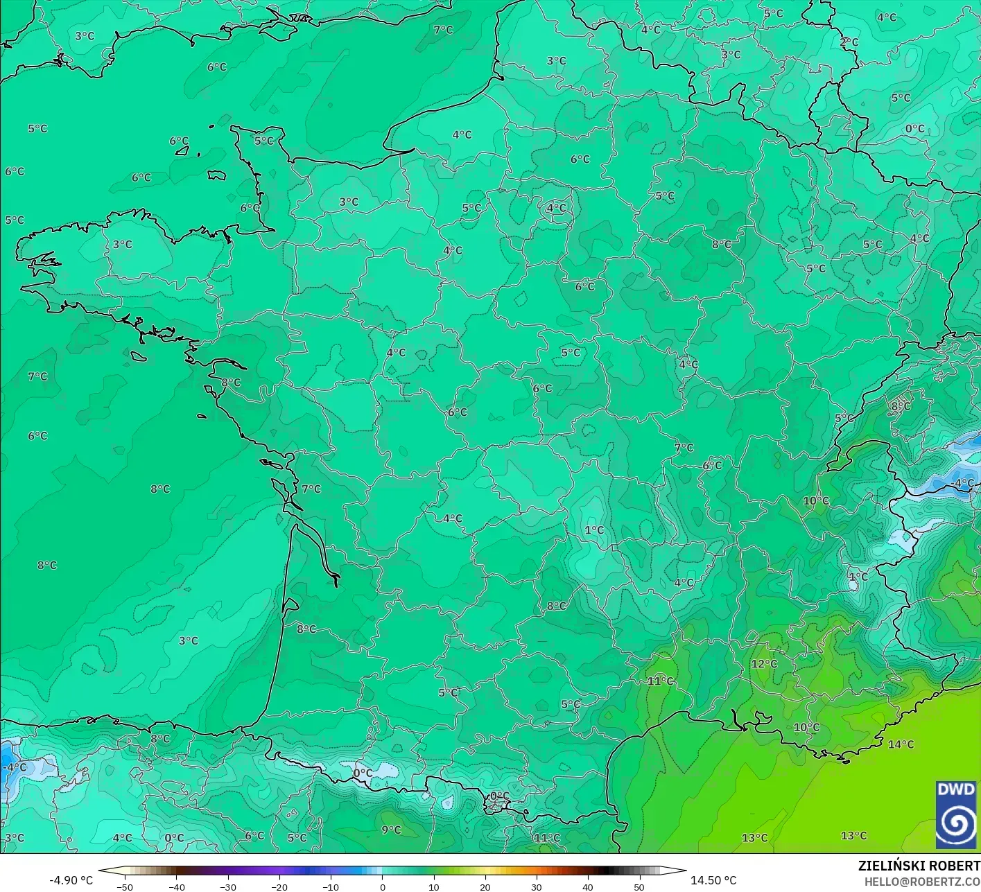 ICON model - Prancis, Titik Embun 2 m