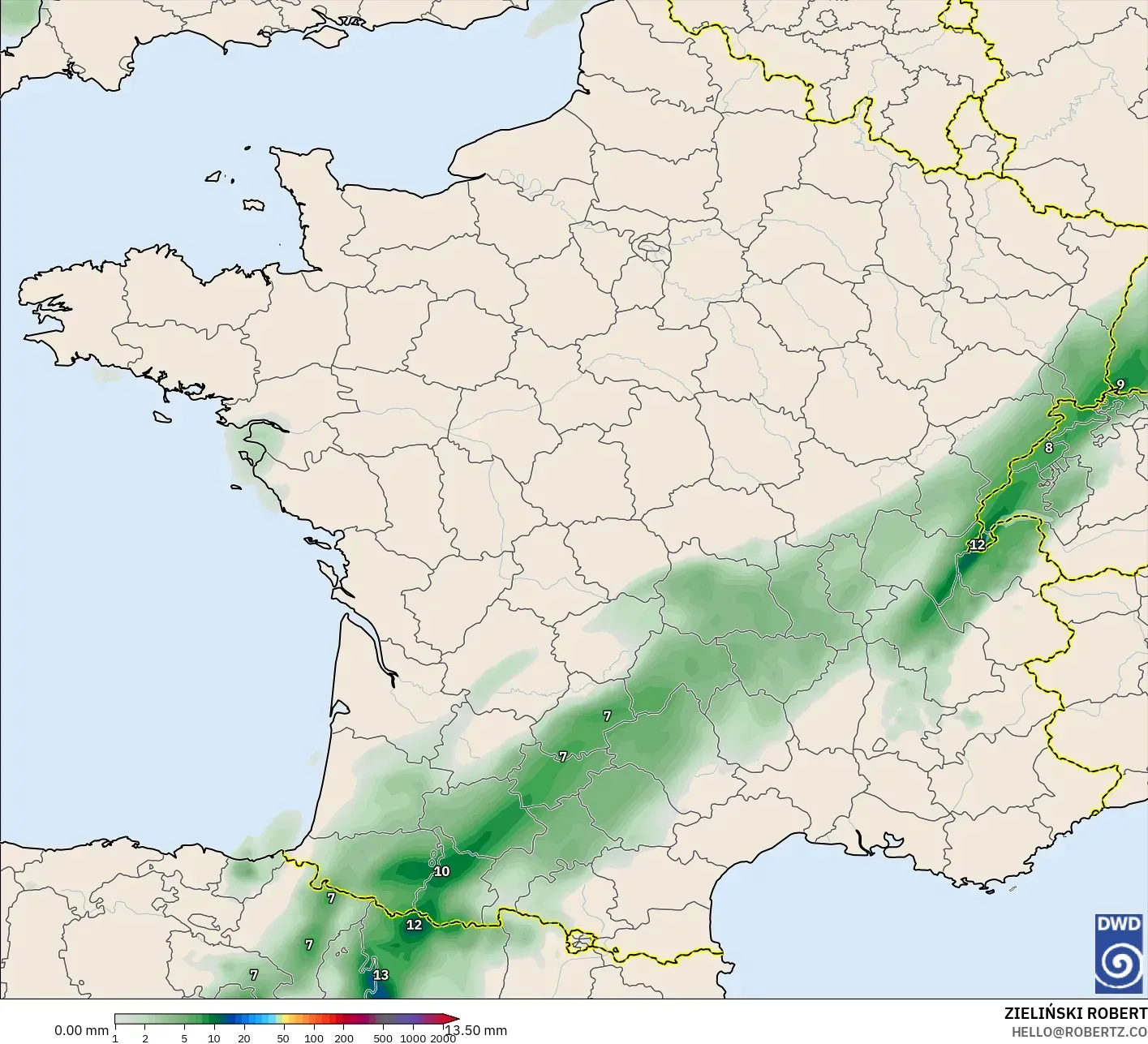ICON model - Prancis, Akumulasi Curah Hujan