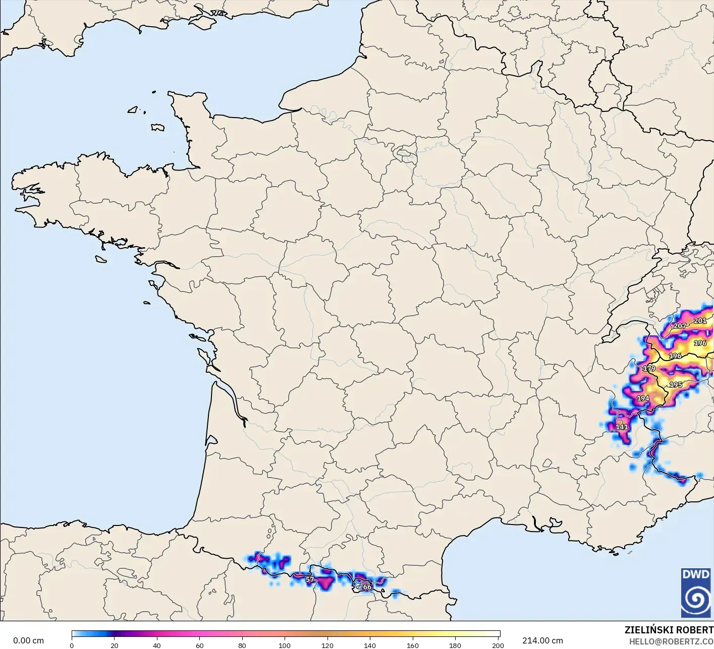 ICON model - Prancis, Kedalaman Salju