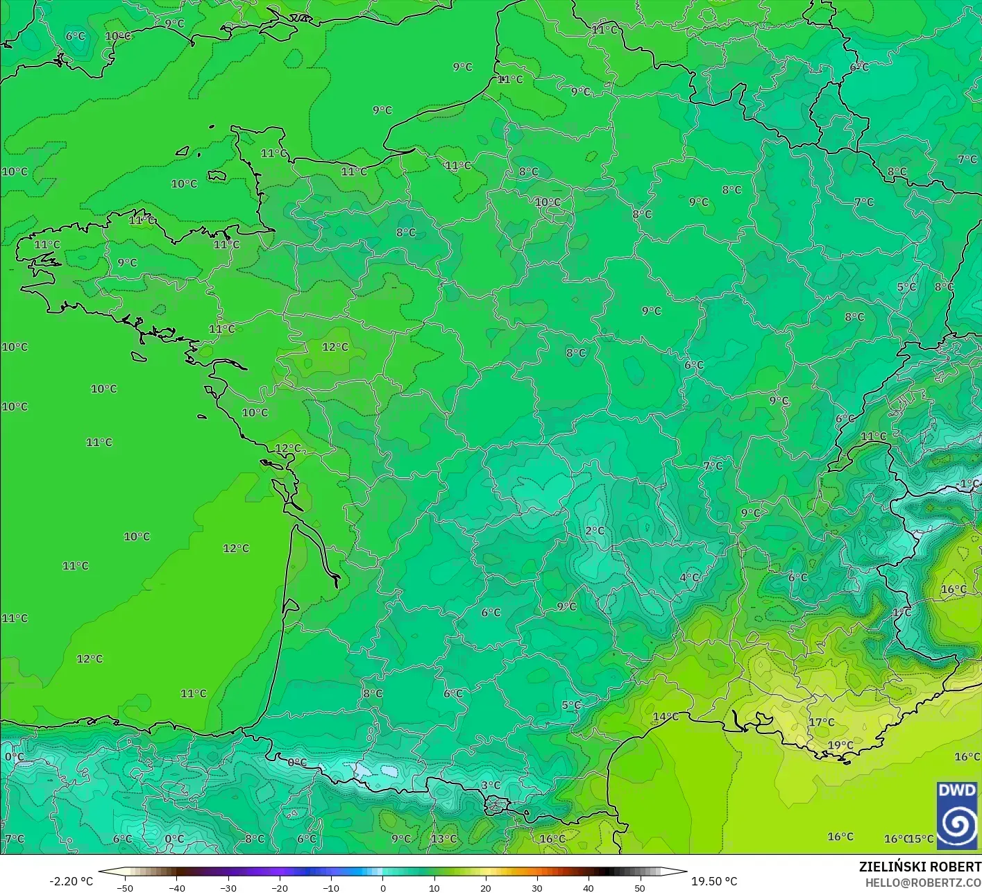 ICON model - Prancis, Suhu 2 m