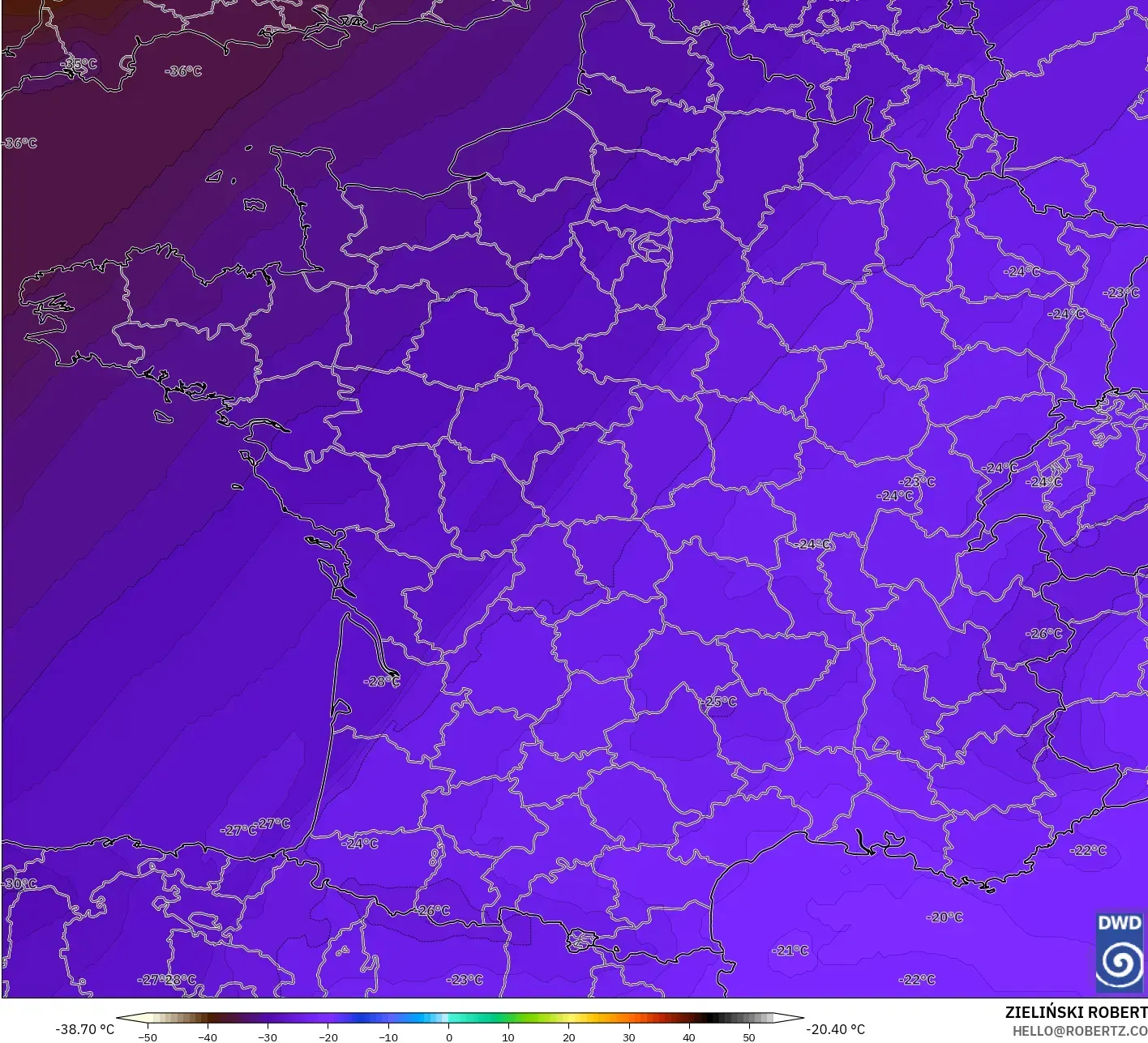 ICON model - Prancis, Suhu 500 hPa