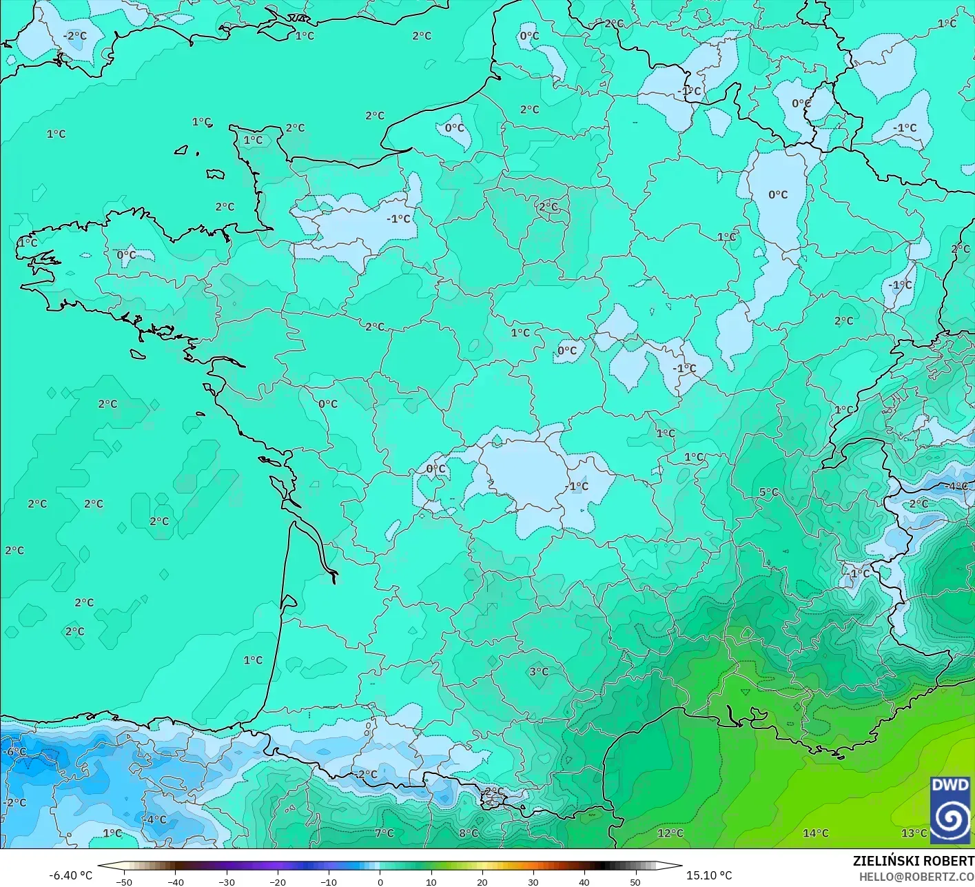 ICON model - Prancis, Suhu 850 hPa