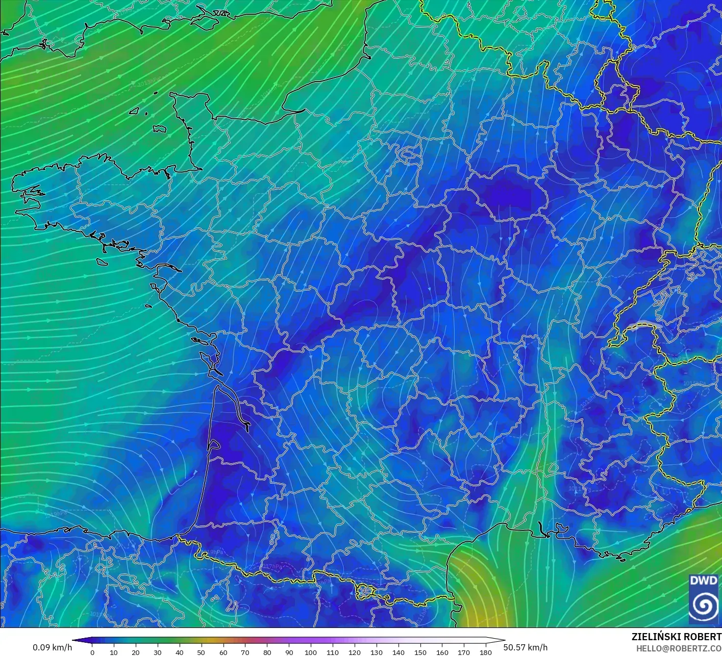 ICON model - Prancis, Angin 10 m
