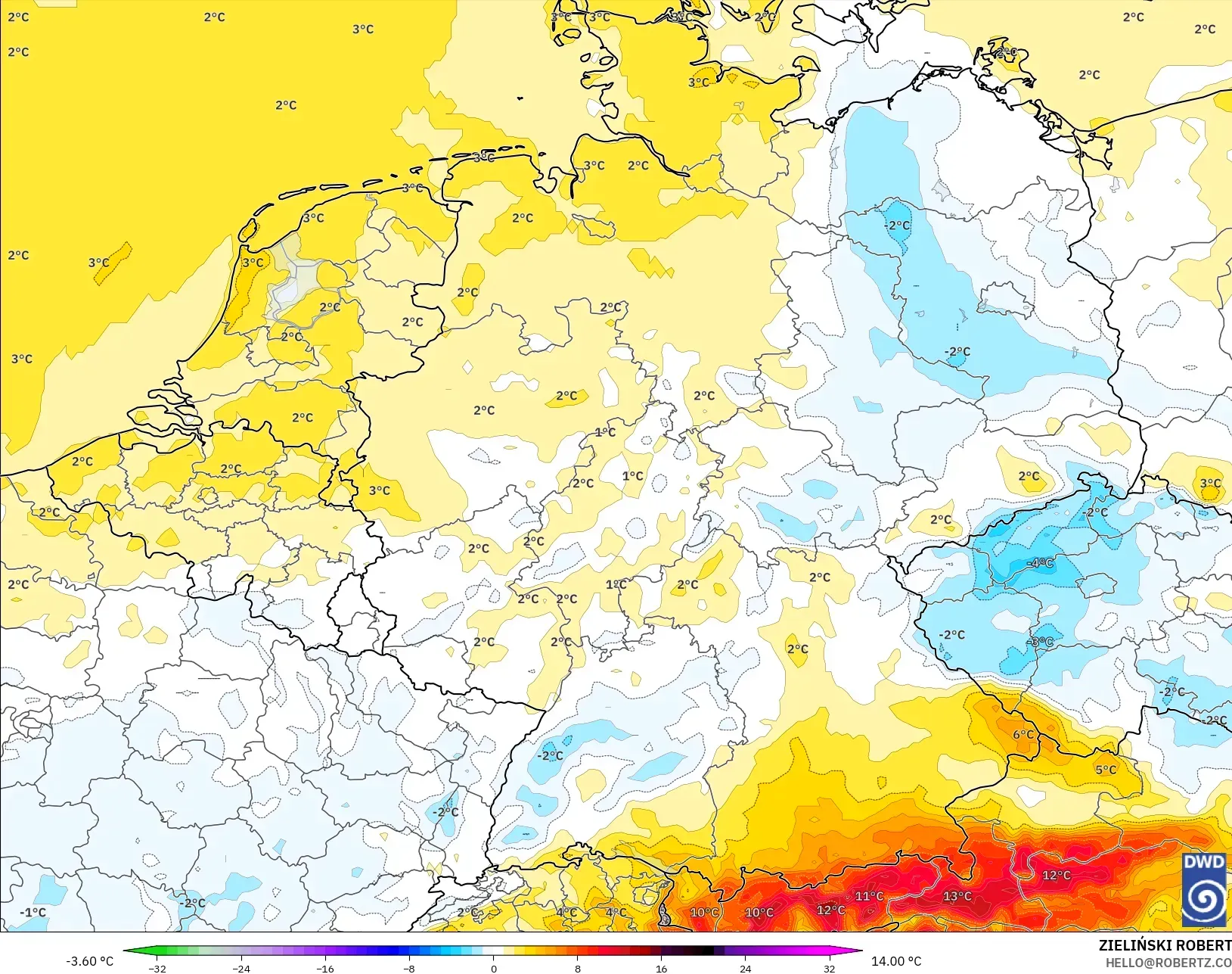 ICON model - Jerman, Anomali Suhu 2 m