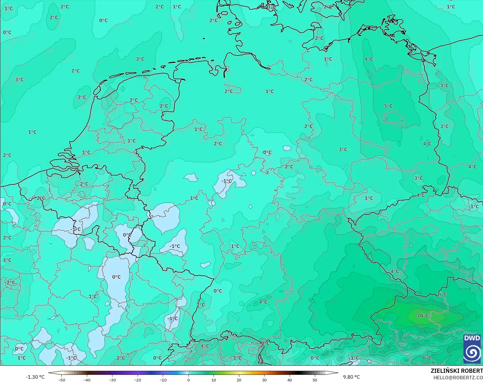ICON model - Jerman, Suhu 850 hPa