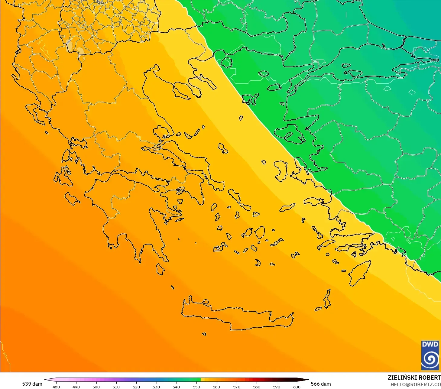 ICON model - Yunani, Ketinggian geopotensial pada 500 hPa