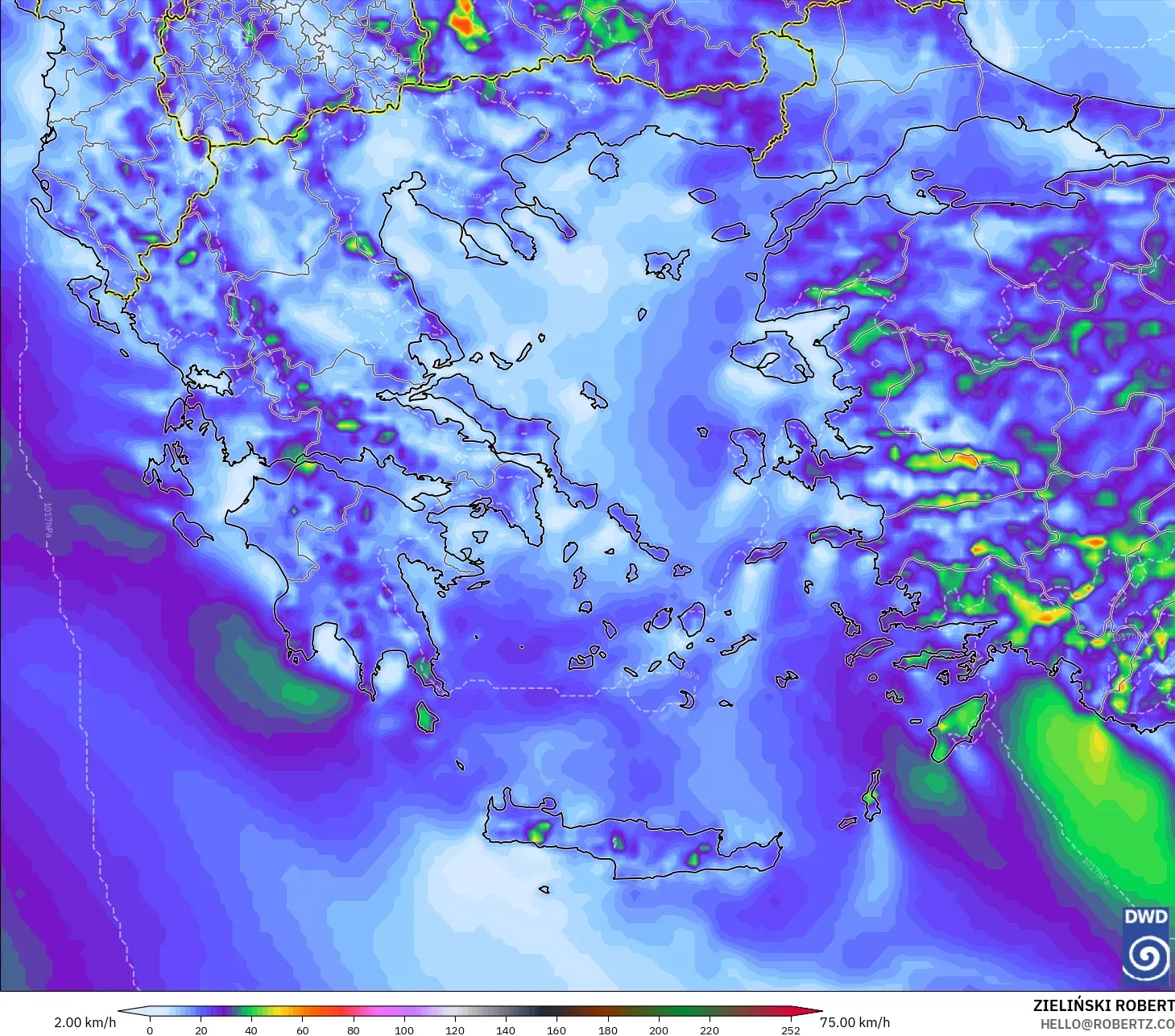 ICON model - Yunani, Hembusan Angin
